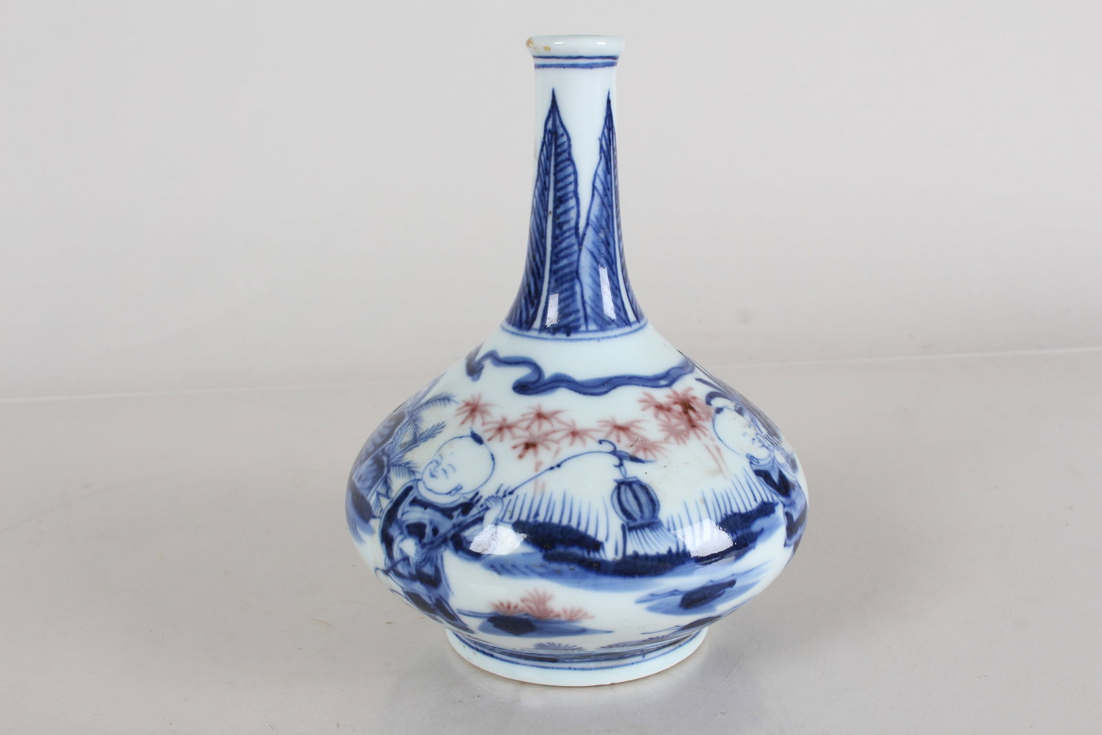 A Chinese Joyful-kid Blue and White Porcelain Fortune Vase: A Chinese Joyful-kid Blue and White Porcelain Fortune Vase . Height: 6.5 (inch).