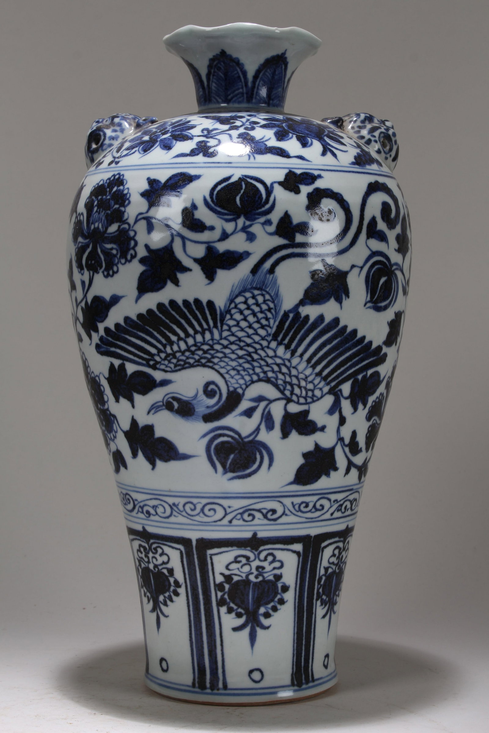 A Chinese Duo-handled Phoenix-fortune Porcelain Vase: A Chinese Duo-handled Phoenix-fortune Porcelain Vase . Height: 14 (inch).