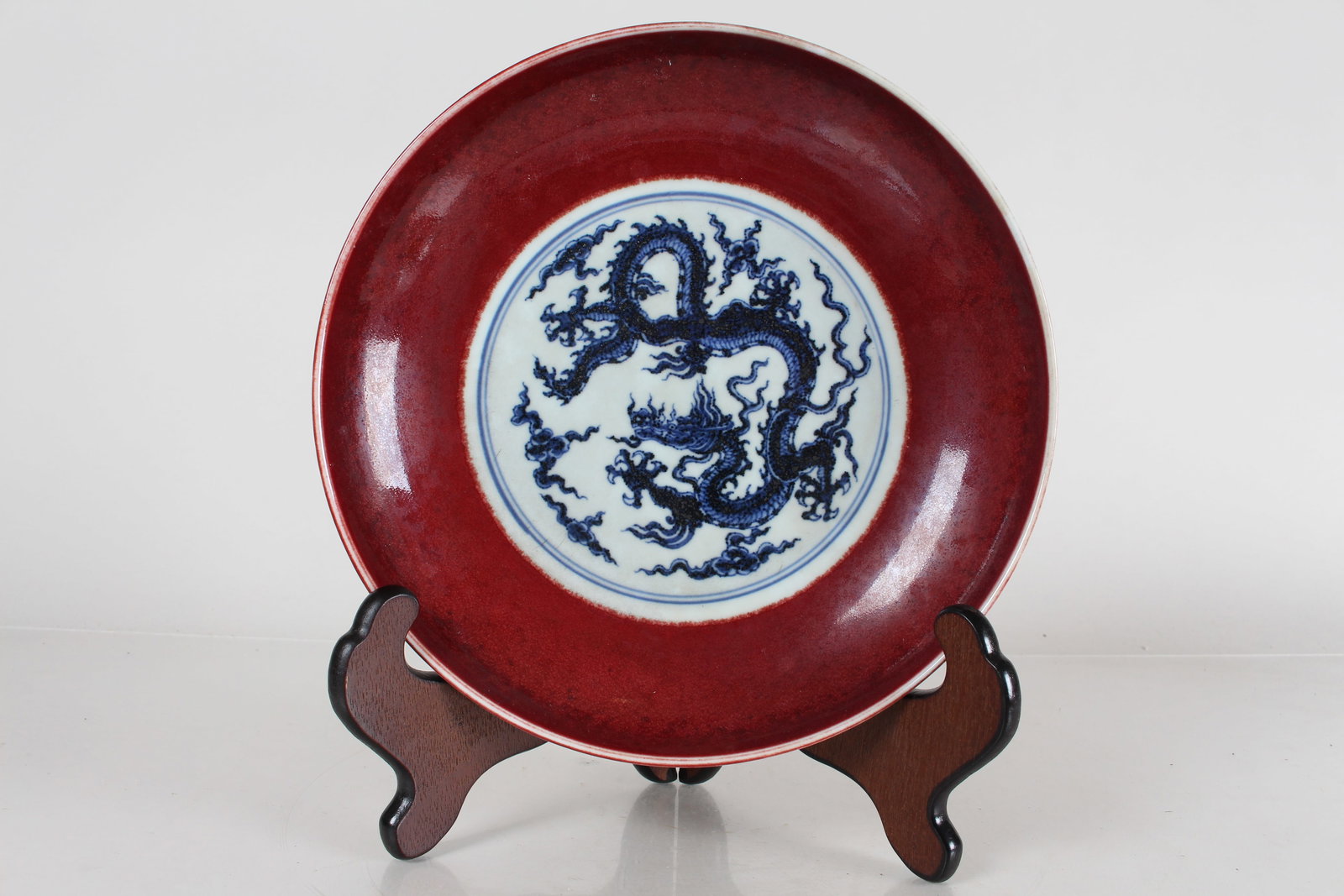 A Chinese Detailed Dragon-decorating Red-coding Porcelain Fortune Plate: A Chinese Detailed Dragon-decorating Red-coding Porcelain Fortune Plate. Height: 1.75 (inch). Opening Diameter9: (inch).