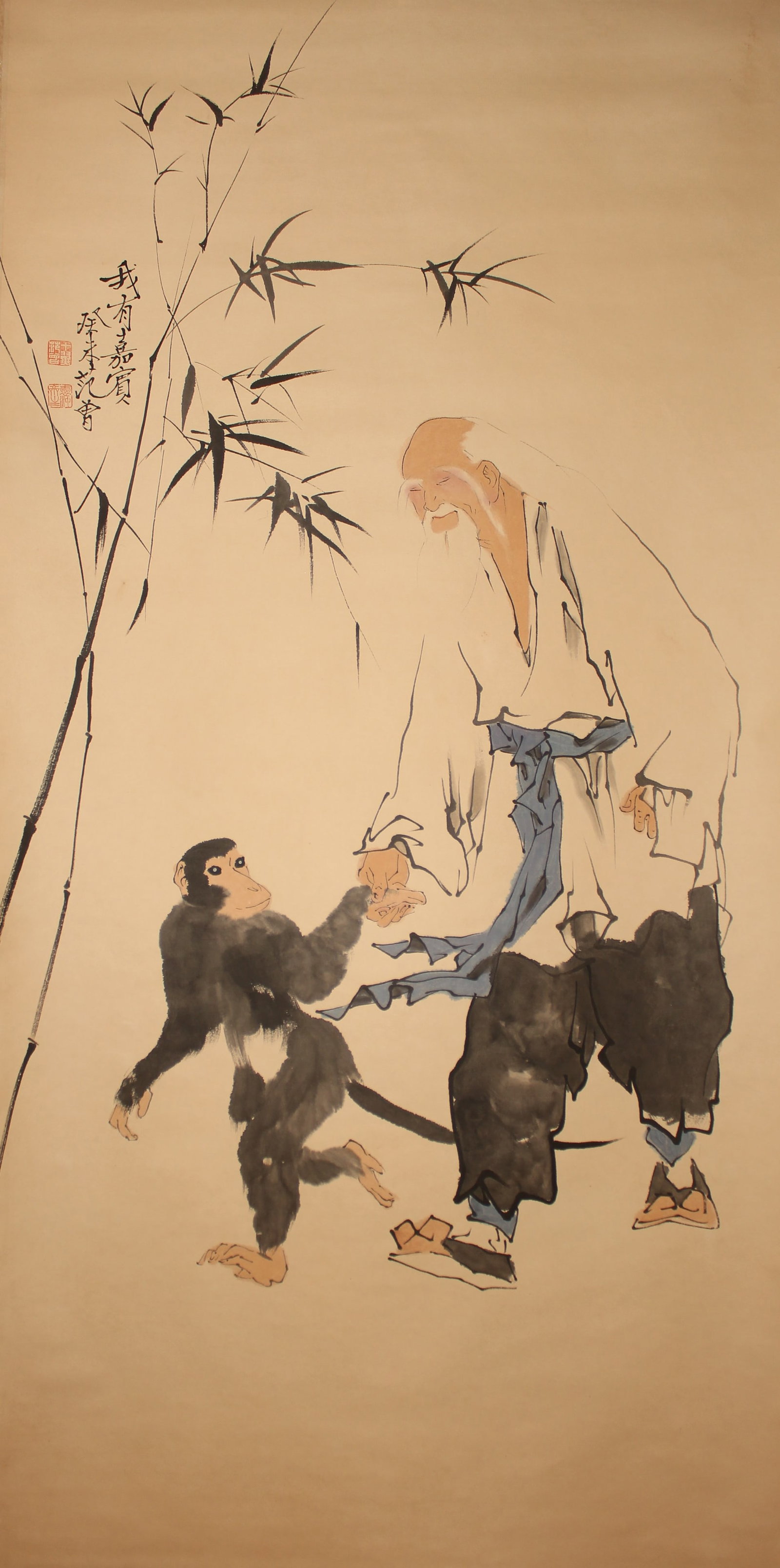 A Chinese Portrait Fortune Scroll: A Chinese Portrait Fortune Scroll . Length: 54 (inch). Width: 27 (inch).