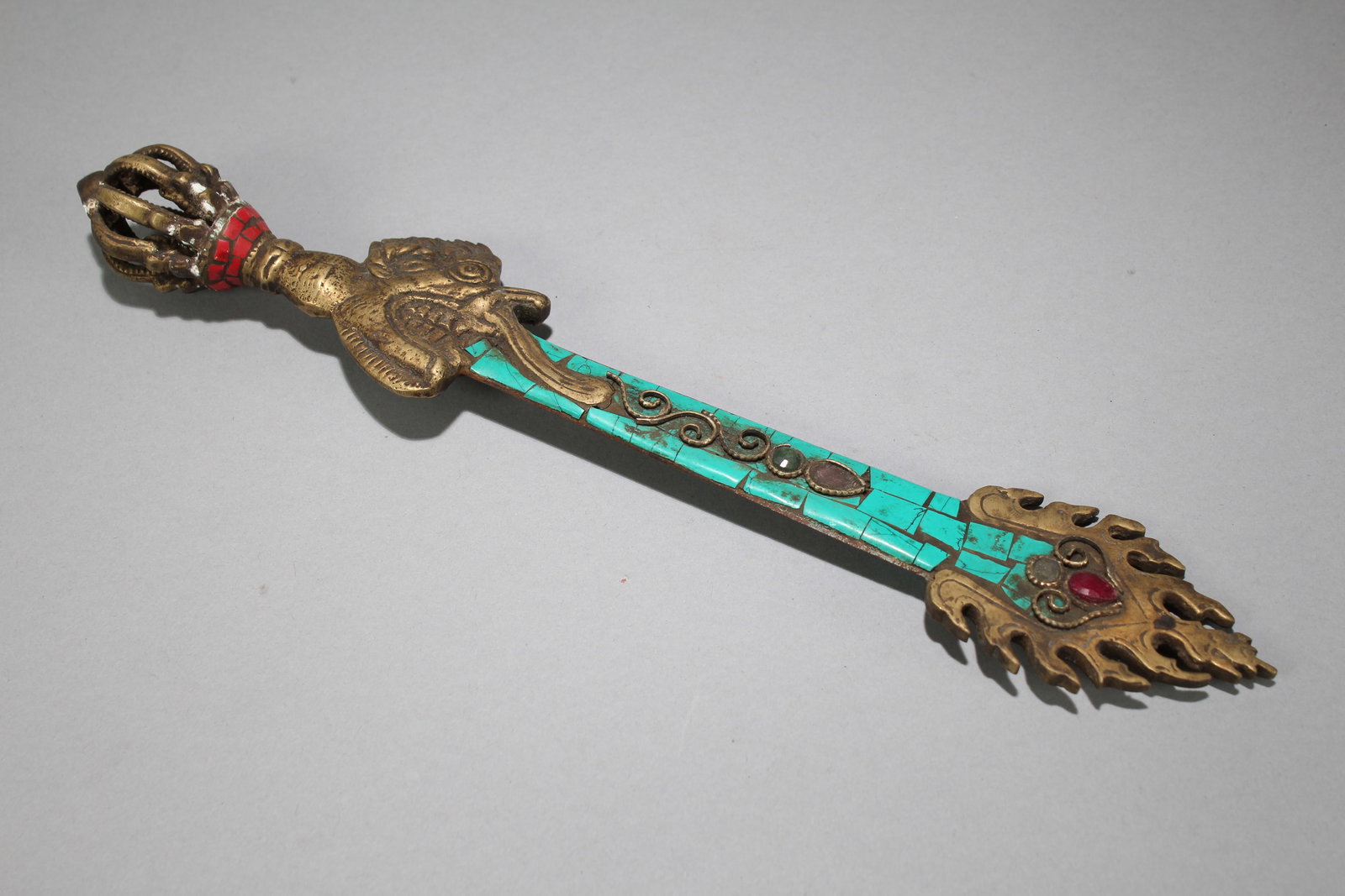 A Tibetan Religious Fortune Statue: A Tibetan Religious Fortune Statue. Length: 11.5 (inch). Width: 1.75 (inch).