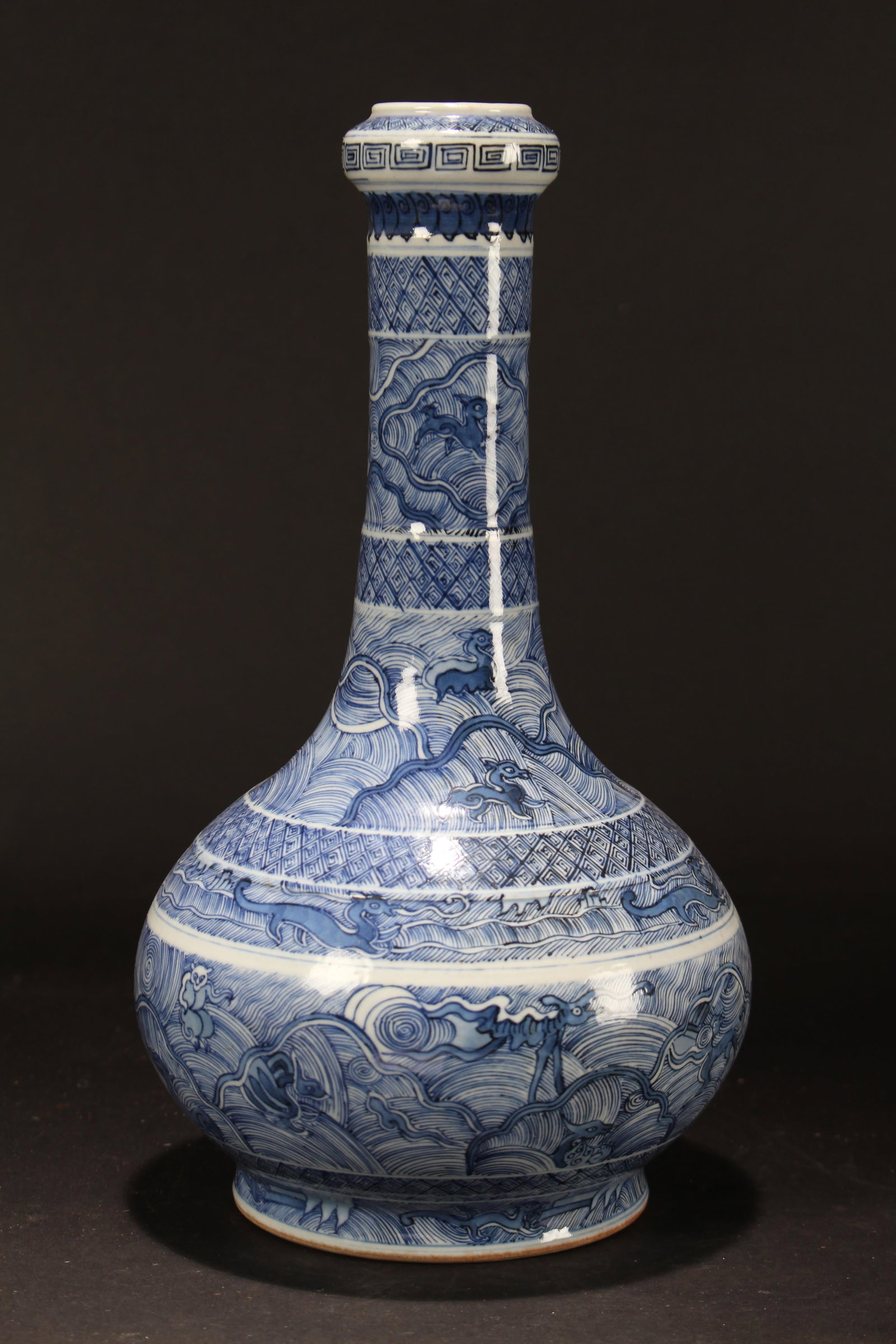 A Chinese Blue and White Anicent-framing Porcelain Fortune Vase: A Chinese Blue and White Anicent-framing Porcelain Fortune Vase. Height: 11 (inch).