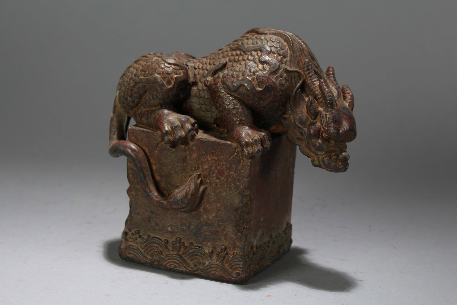 A Chinese Square-based Myth-beast Seal: A Chinese Square-based Myth-beast Seal. Height : 5.75 (inch). Width : 6.25 (inch). Length : 3.65 (inch).