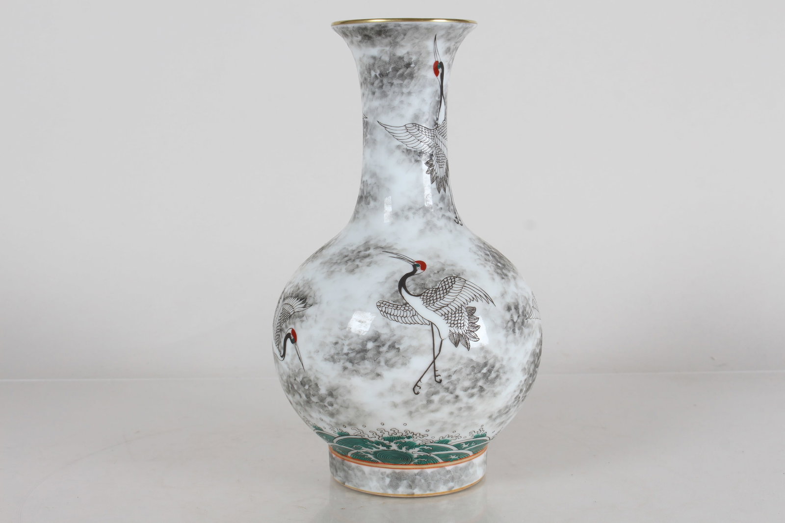 A Chinese Crane-fortune Detailed Porcelain Fortune Vase: A Chinese Crane-fortune Detailed Porcelain Fortune Vase . Height: 9 (inch).