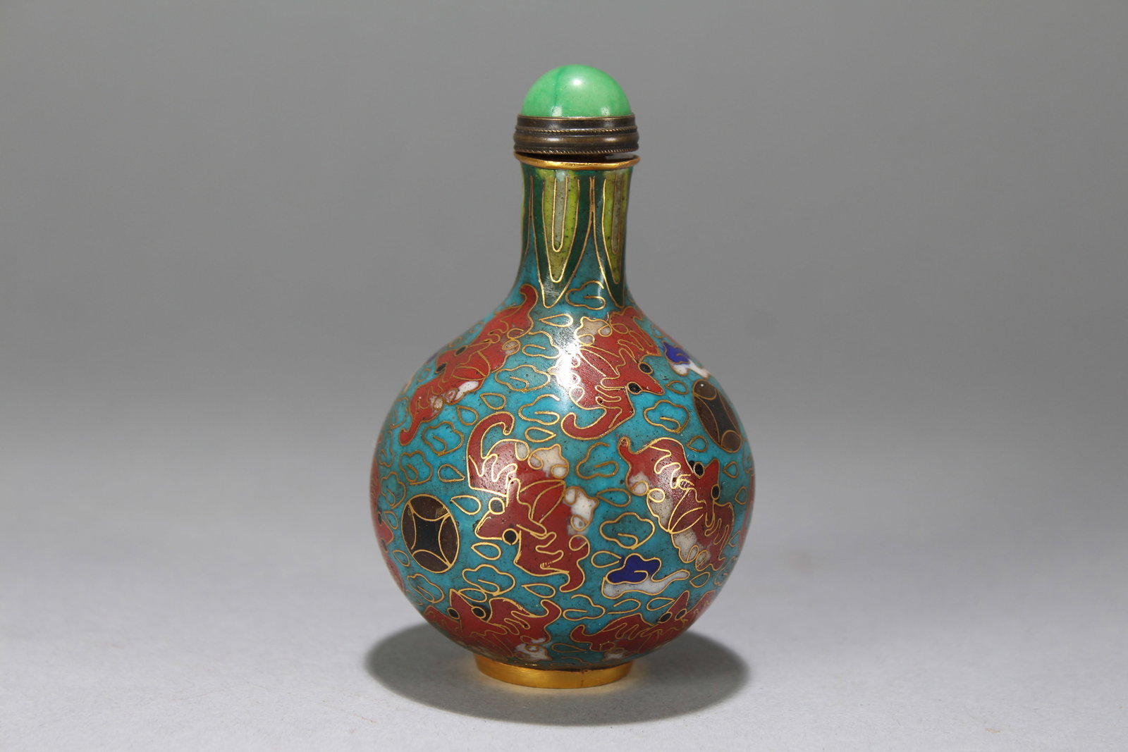 A Chinese Bat-framing Cloisonne Fortune Snuff Bottle: A Chinese Bat-framing Cloisonne Fortune Snuff Bottle. Height : 3.25 (inch). Opening Diameter : 3 (inch).
