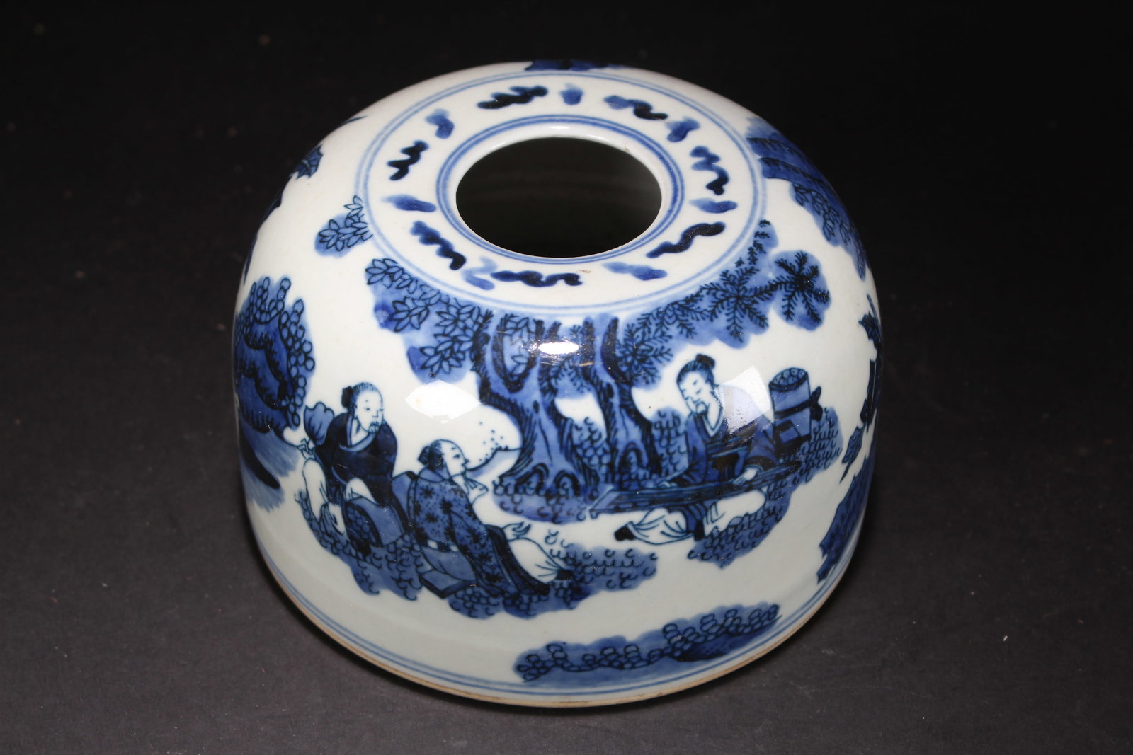 A Chinese Blue and White Story-telling Porcelain Fortune Vase: A Chinese Blue and White Story-telling Porcelain Fortune Vase . Height: 3 (inch). Opening Diameter: 6 (inch).