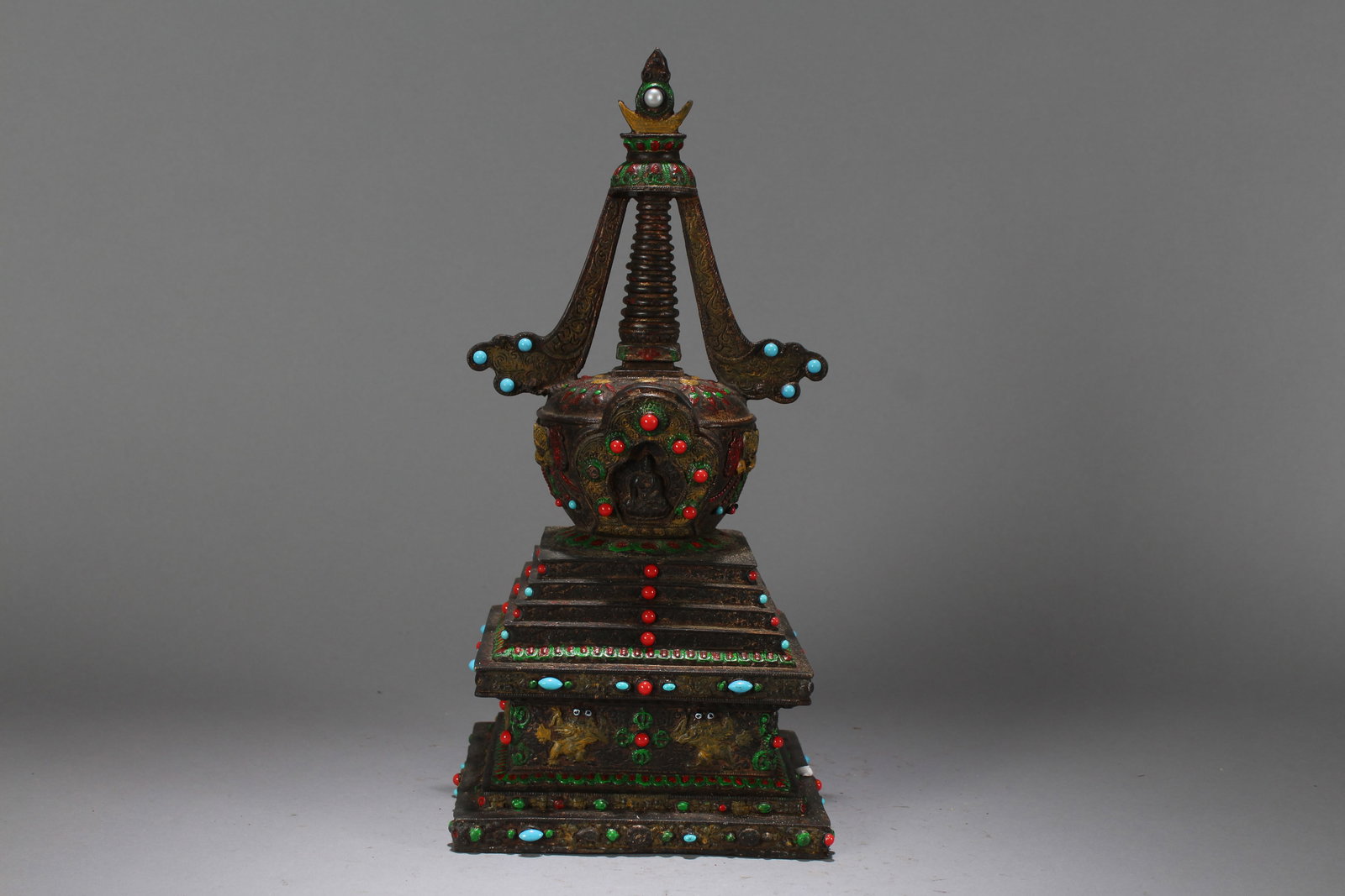 A Chinese Square-based Religious Fortune Statue: A Chinese Square-based Religious Fortune Statue. Height : 12.75 (inch). Width : 6.1 (inch). Length : 6.1 (inch).