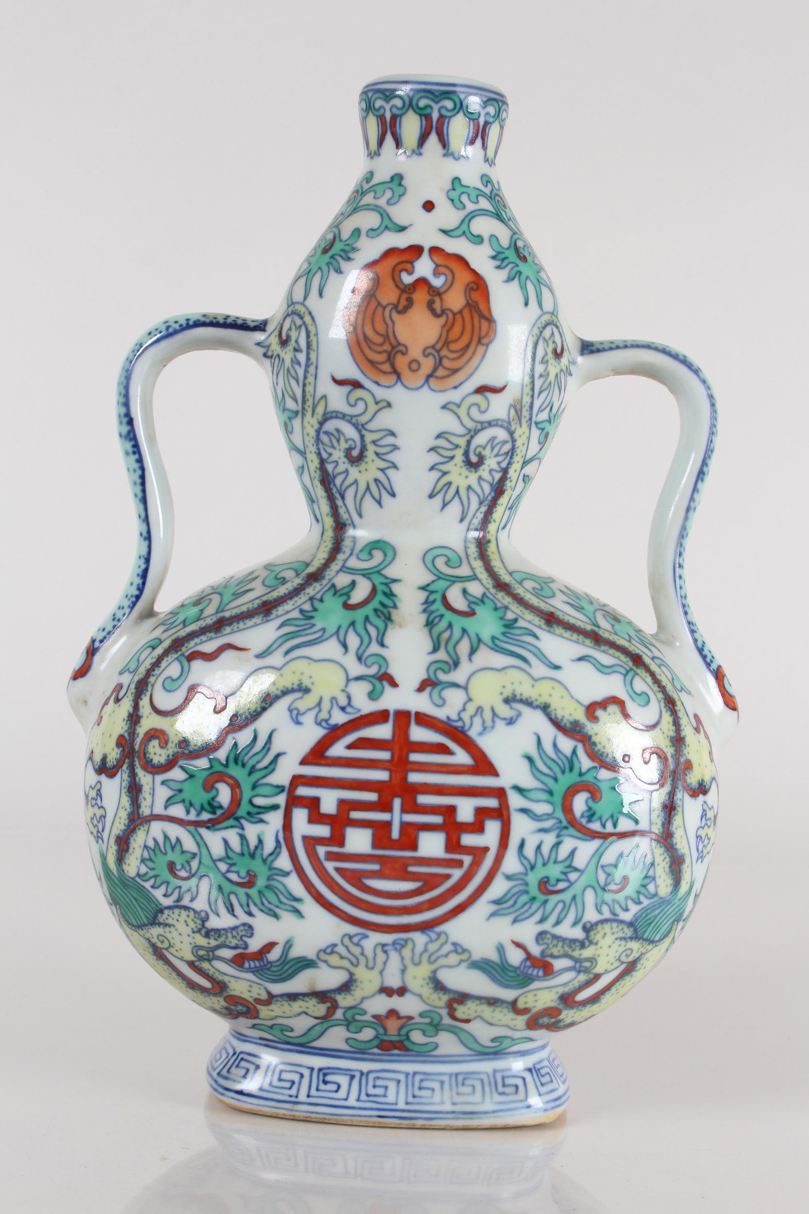 A Chinese Duo-handled Ancient-framing Fortune Porcelain Vase: A Chinese Duo-handled Ancient-framing Fortune Porcelain Vase . Height: 9.75 (inch).