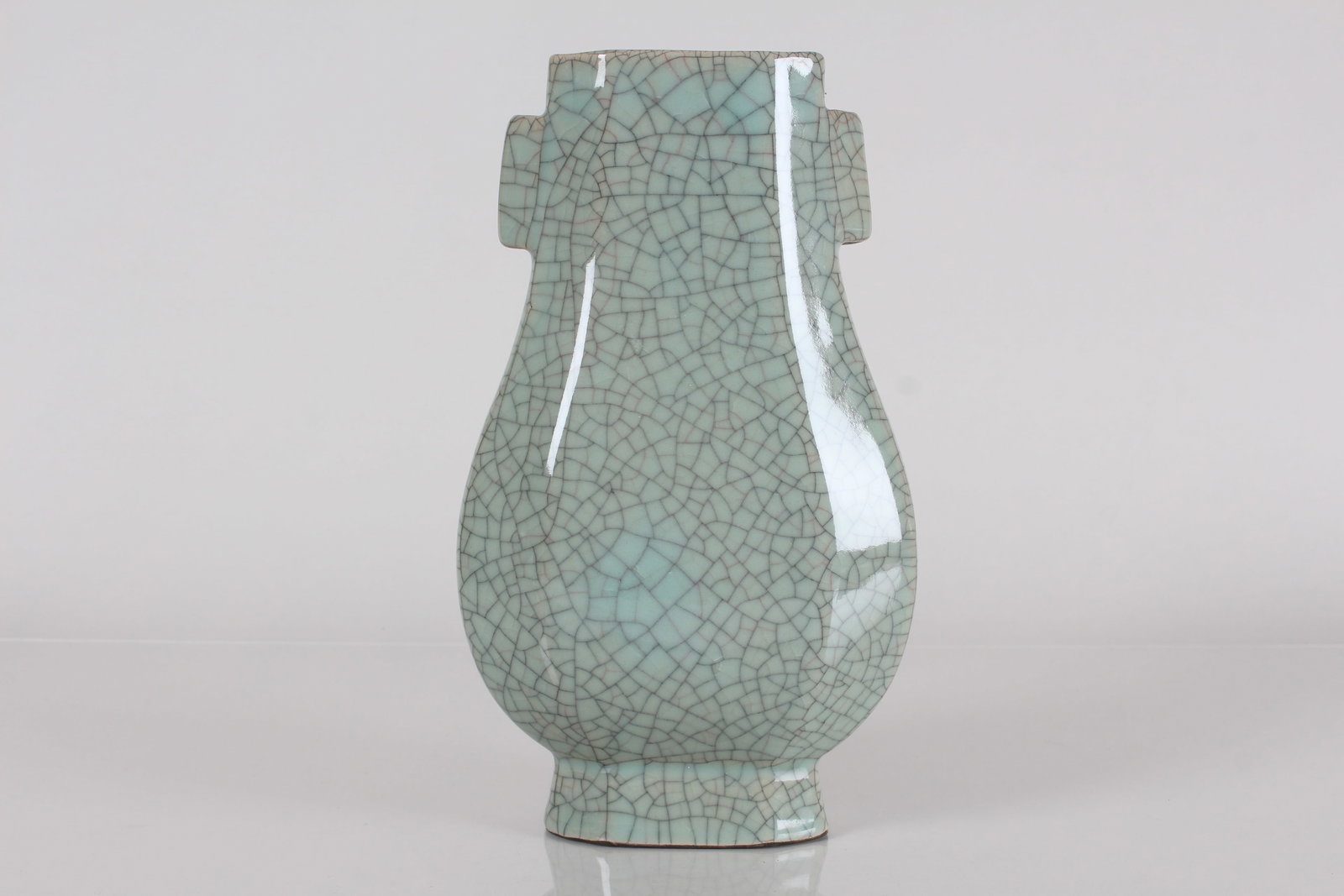 A Chinese Duo-handled Crack-glaze Porcelain Fortune Vase: A Chinese Duo-handled Crack-glaze Porcelain Fortune Vase . Height: 9 (inch).