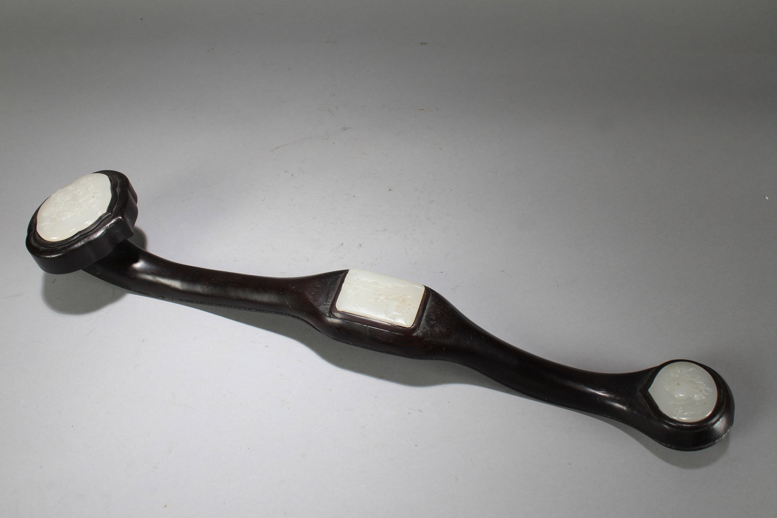 A Chinese Jade-inserted Fortune Wooden Ruyi - 2
