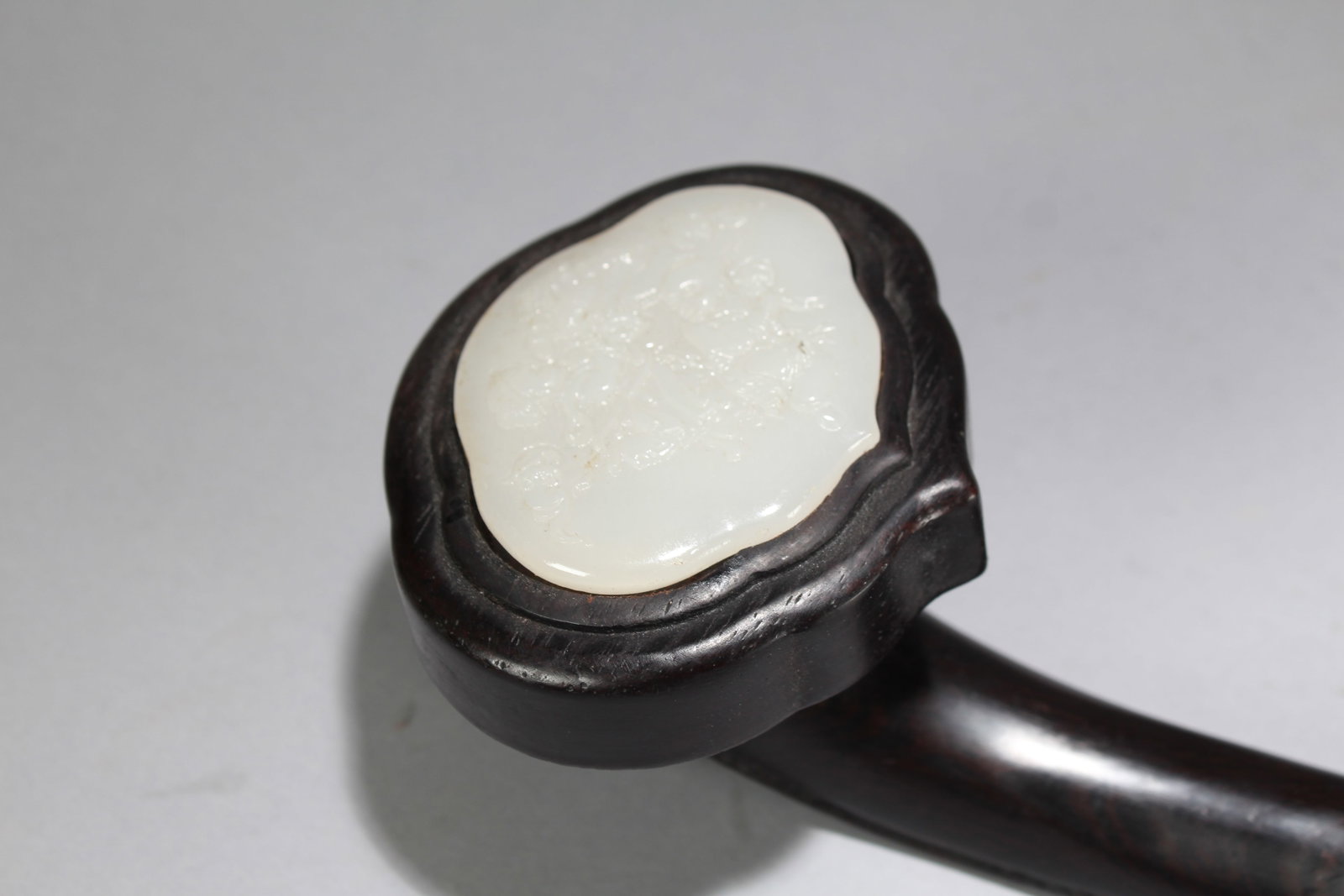 A Chinese Jade-inserted Fortune Wooden Ruyi - 3