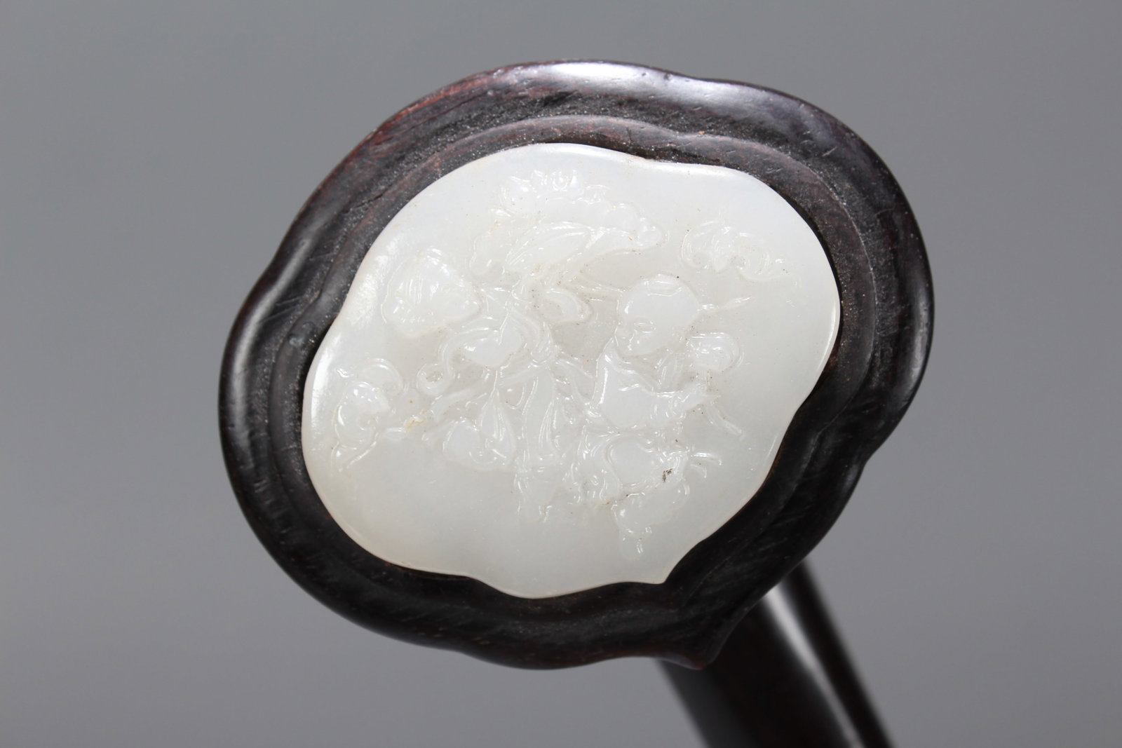 A Chinese Jade-inserted Fortune Wooden Ruyi - 4