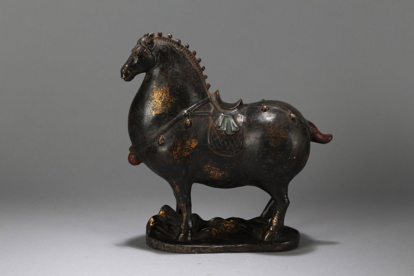A Chinese Vividly-detailed Fortune Horse-portrait Statue: A Chinese Vividly-detailed Fortune Horse-portrait Statue. Height: 8 (inch). Length: 8 (inch). Width: 3.25 (inch).