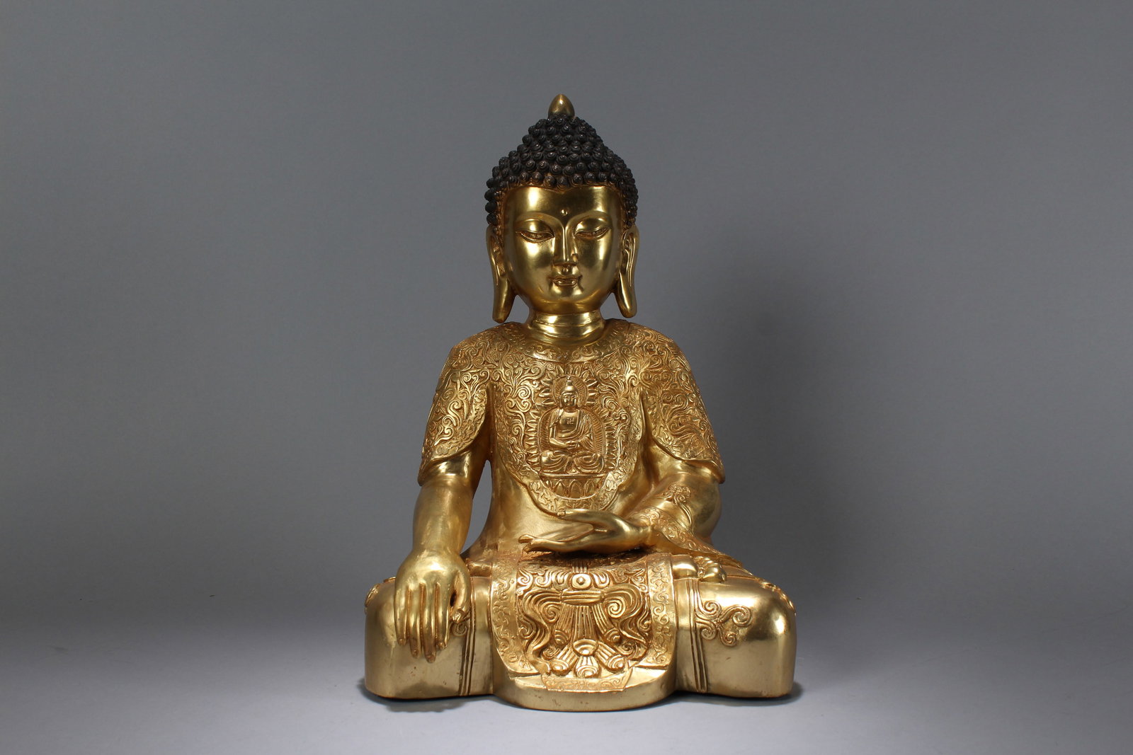 A Chinese Religious Gilt Pondering-pose Fortune Buddha Statue (1 of 5)