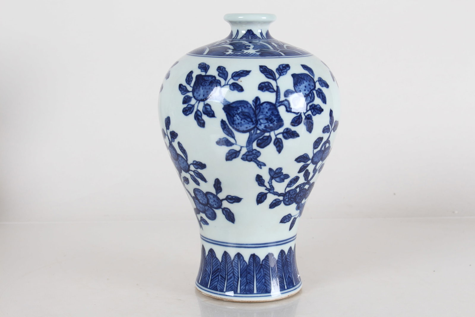 A Chinese Peach-fortune Blue and White Porcelain Fortune Vase: A Chinese Peach-fortune Blue and White Porcelain Fortune Vase . Height: 8 (inch).