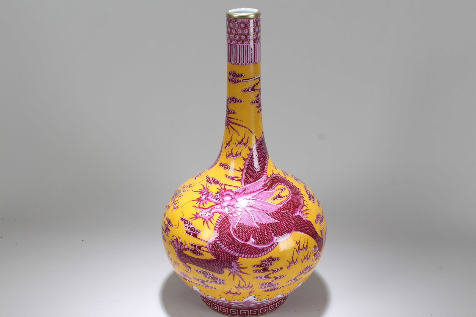 A Chinese Yellow-coding Detailed Dragon-decorating Porcelain Fortune Vase: A Chinese Yellow-coding Detailed Dragon-decorating Porcelain Fortune Vase . Height: 16.5 (inch).