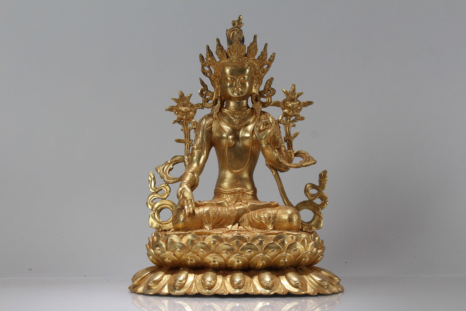 A Chinese Lotus-seated Religious Fortune Buddha Statue: A Chinese Lotus-seated Religious Fortune Buddha Statue . Height: 12.5 (inch). Length: 9 (inch). Width: 6.5 (inch).