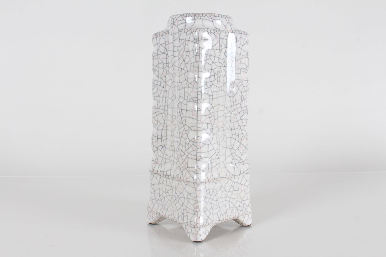 A Chinese Square-based Crackglaze Porcelain Fortune Vase: A Chinese Square-based Crackglaze Porcelain Fortune Vase . Height: 9 (inch).