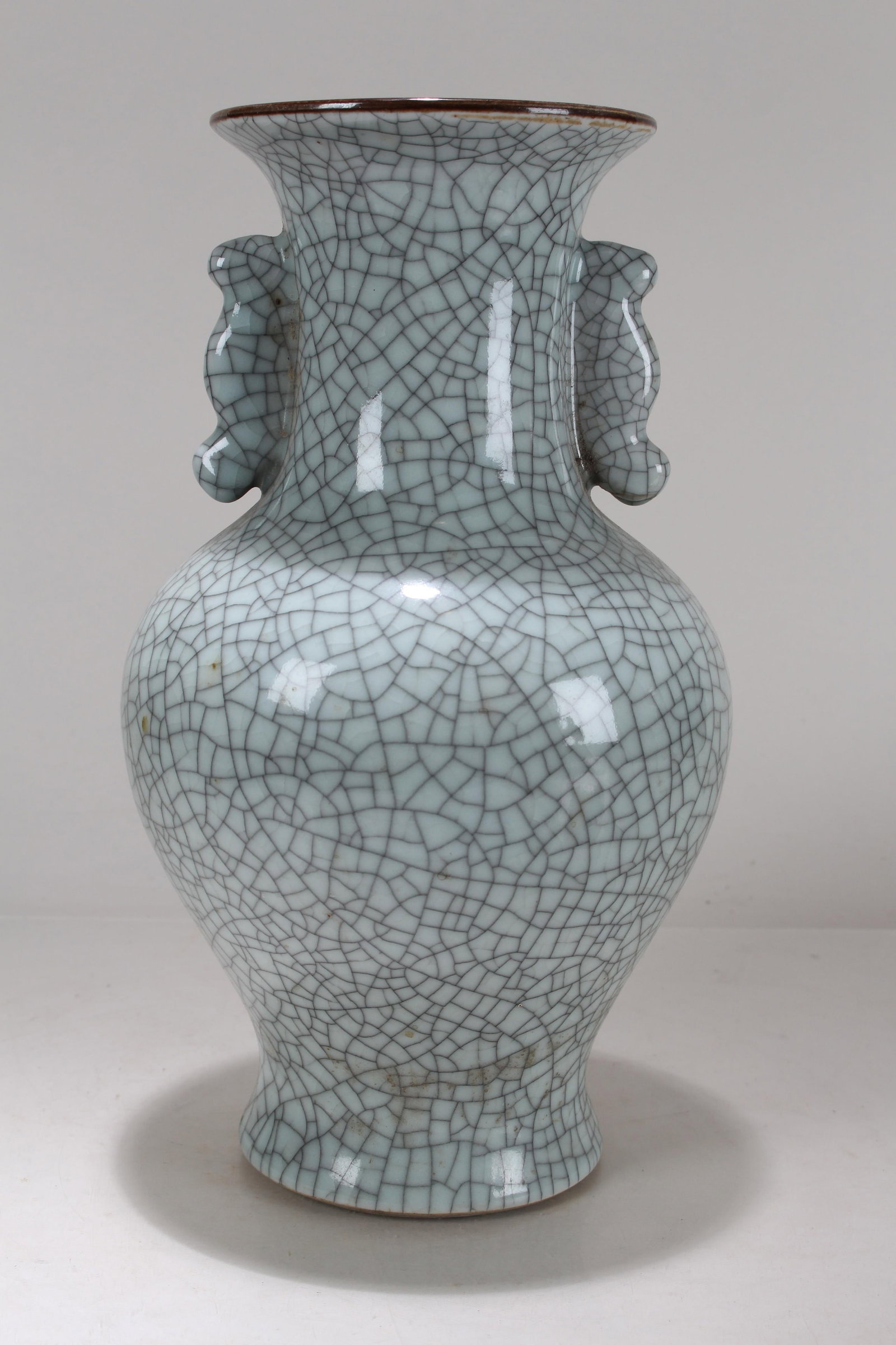 A Chinese Duo-handled Crack-style Porcelain Fortune Vase: A Chinese Duo-handled Crack-style Porcelain Fortune Vase. Height: 12 (inch).