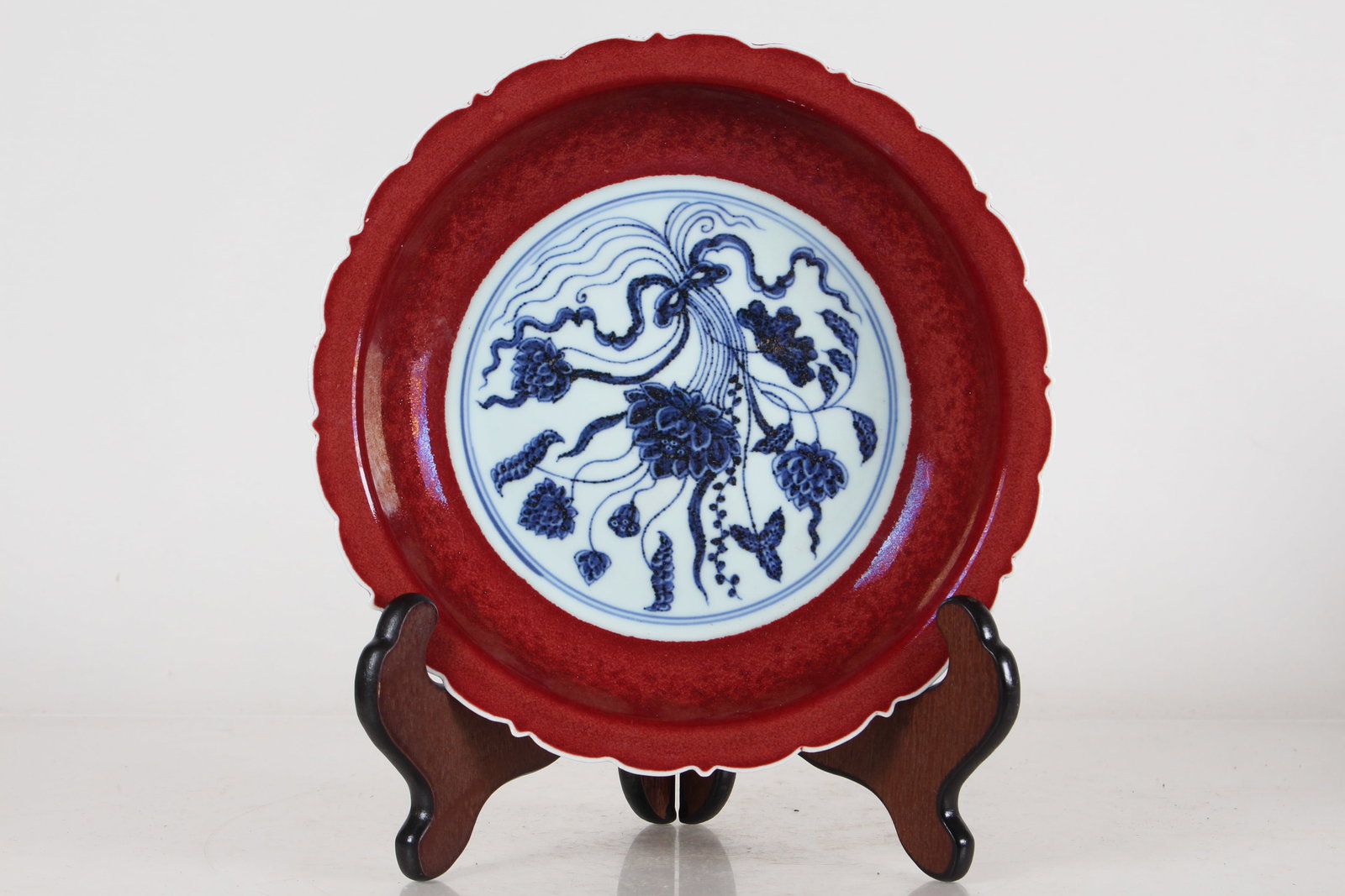 A Chinese Red-coding Porcelain Fortune Plate: A Chinese Red-coding Porcelain Fortune Plate. Height: 2 (inch). Opening Diameter: 8.75 (inch).