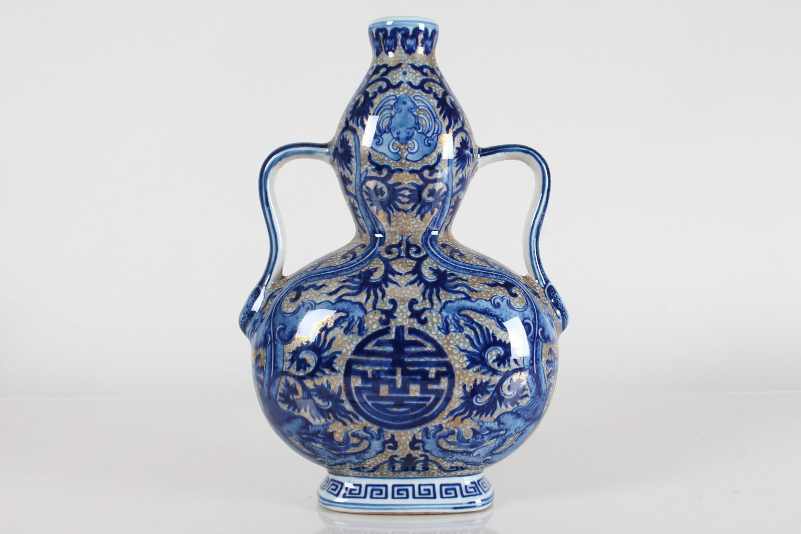 A Chinese Gilt Bat-framing Blue and White Porcelain Fortune Vase (1 of 5)