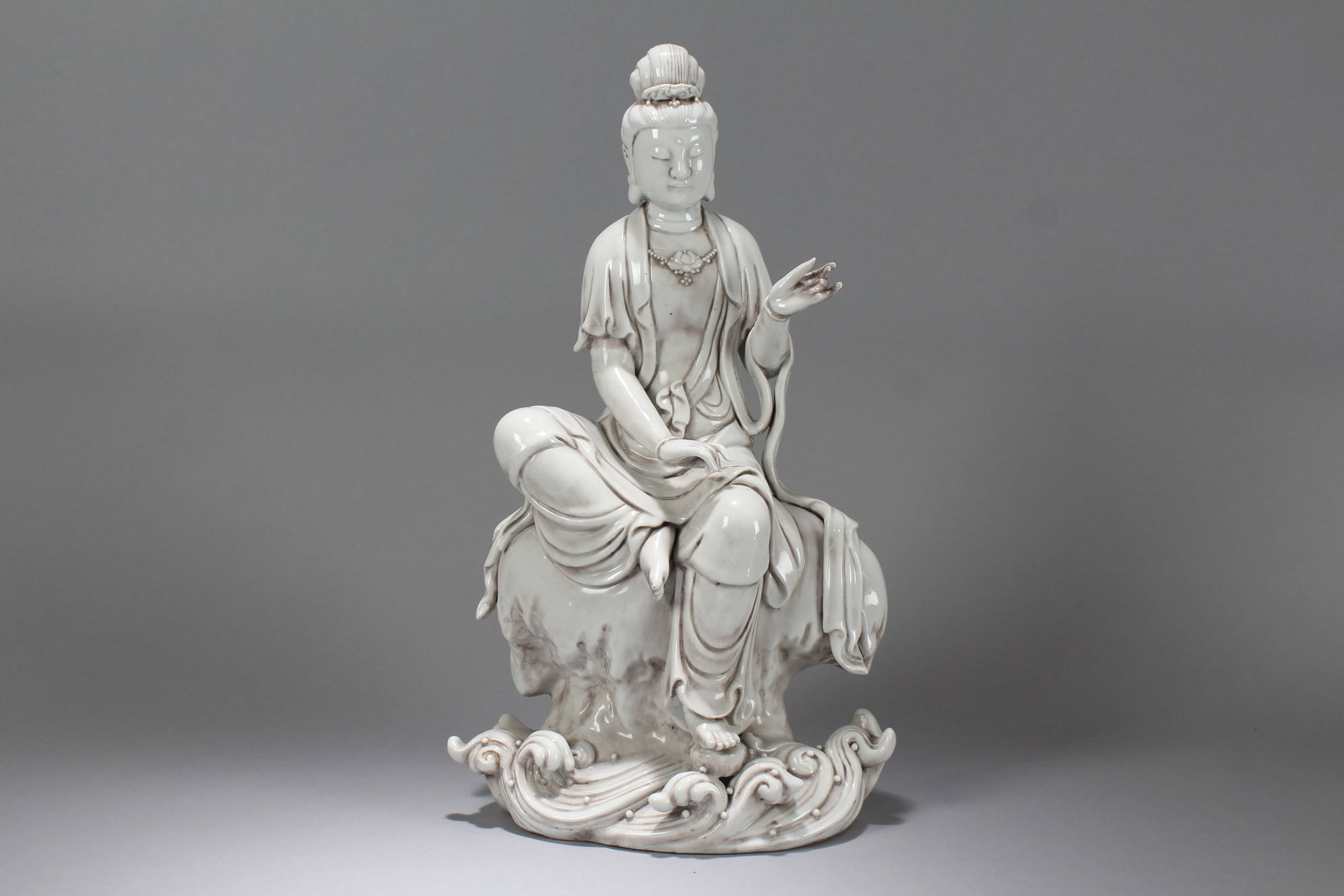 A Chinese Massive Vividly-detailed De Blac Religious Porcelain Statue: A Chinese Massive Vividly-detailed De Blac Religious Porcelain Statue. Height: 16.5 (inch). Length: 9 (inch). Width: 5 (inch).