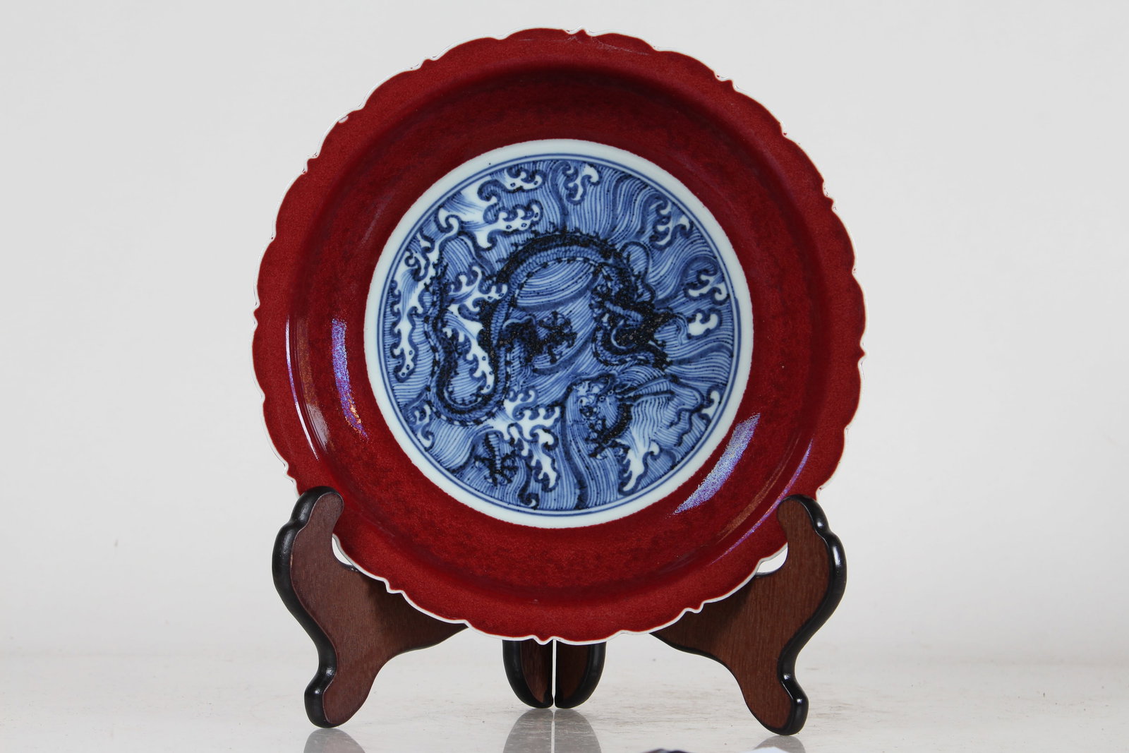 A Chinese Red-coding Porcelain Fortune Plate: A Chinese Red-coding Porcelain Fortune Plate. Height: 2 (inch). Opening Diameter: 8.75 (inch).