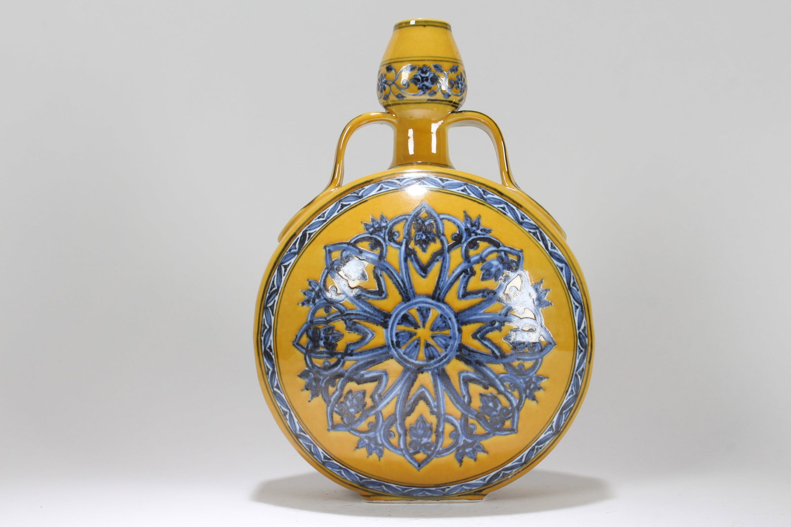 A Chinese Duo-handled Yellow-coding Fortune Porcelain Vase - 2