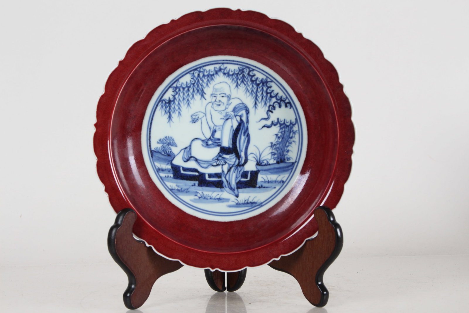 A Chinese Red-coding Porcelain Fortune Plate: A Chinese Red-coding Porcelain Fortune Plate. Height: 2 (inch). Opening Diameter: 8.75 (inch).