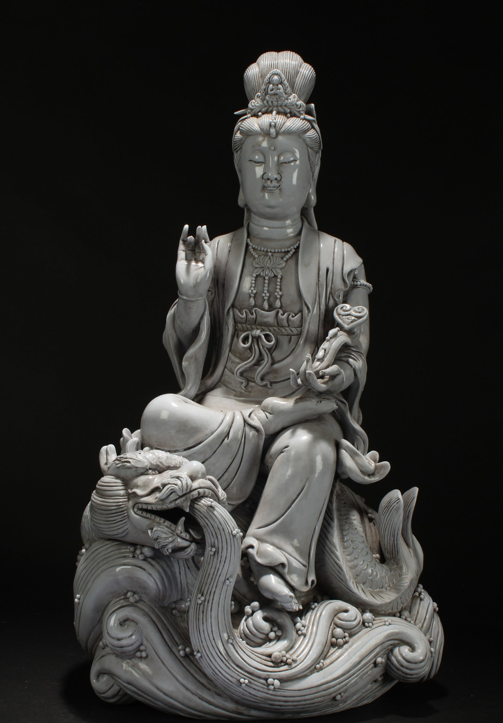A Chinese White Porcelain Dragon-decorating Statue: A Chinese White Porcelain Dragon-decorating Statue . Height: 20(inch).