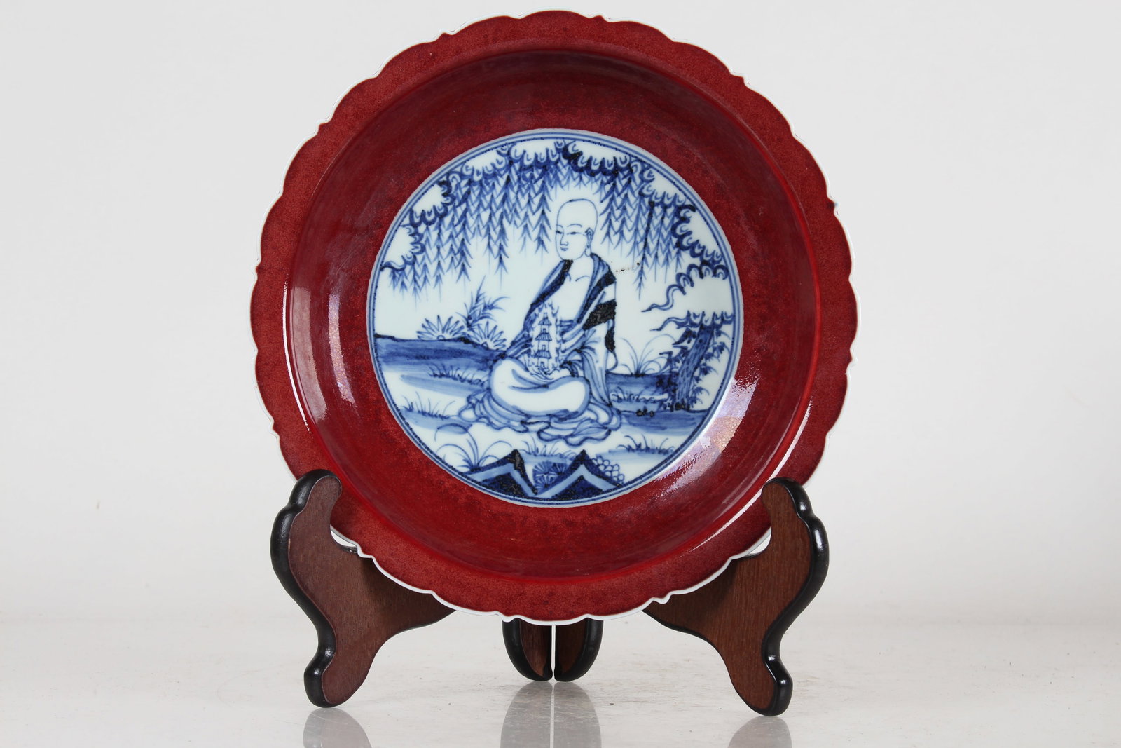 A Chinese Red-coding Porcelain Fortune Plate: A Chinese Red-coding Porcelain Fortune Plate. Height: 2 (inch). Opening Diameter: 8.75 (inch).