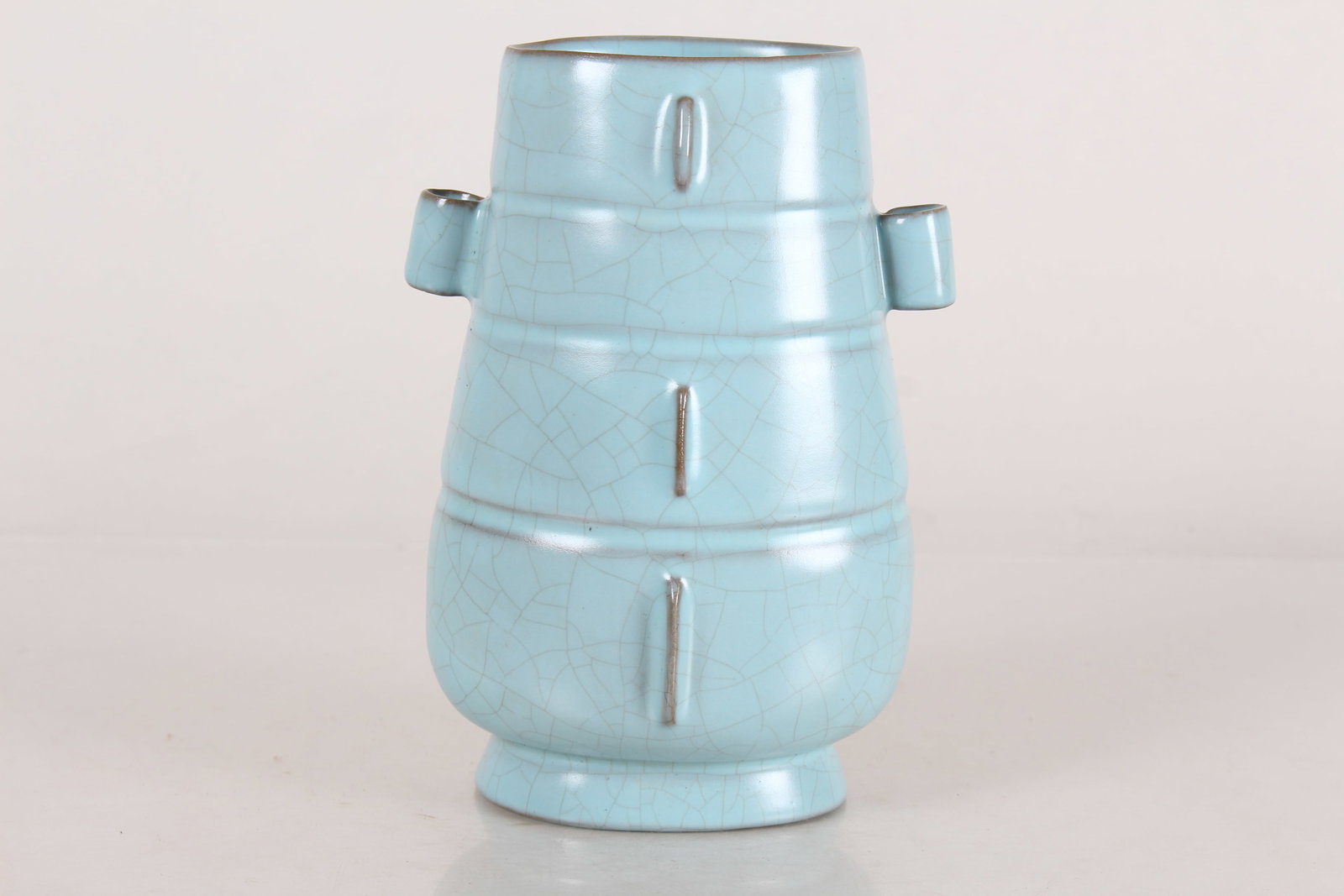 A Chinese Ruyao Porcelain Duo-handled Fortune Vase: A Chinese Ruyao Porcelain Duo-handled Fortune Vase. Height: 5.75 (inch).
