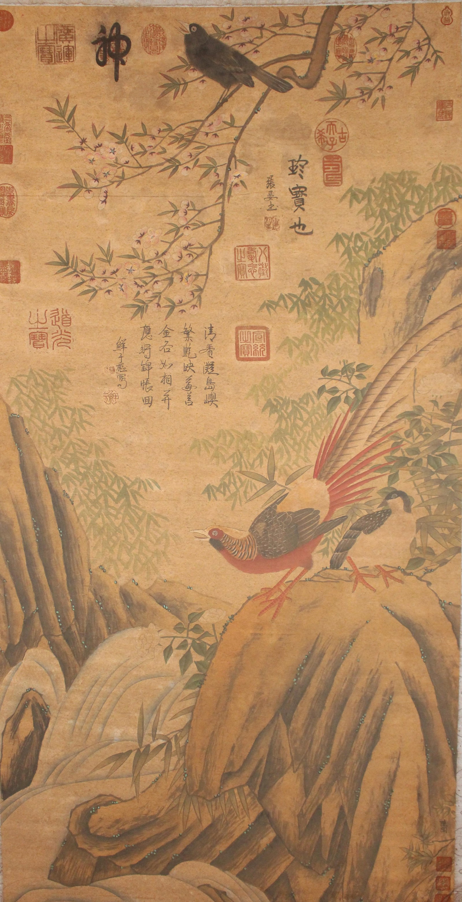 A Chinese Vividly-detailed Nature-sceen Poetry-framing Fortune Scroll: A Chinese Vividly-detailed Nature-sceen Poetry-framing Fortune Scroll. Length: 50(inch). Width: 25 (inch).