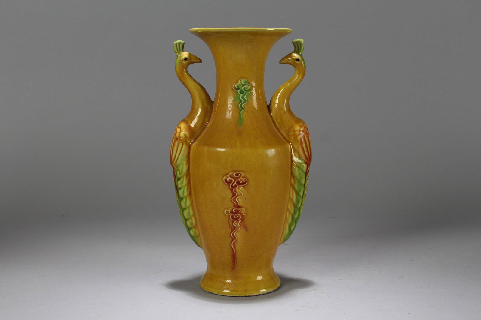A Chinese Duo-handling Myth-beast Porcelain Fortune Vase: A Chinese Duo-handling Myth-beast Porcelain Fortune Vase. Height: 8.75 (inch). Width: 4.5 (inch).