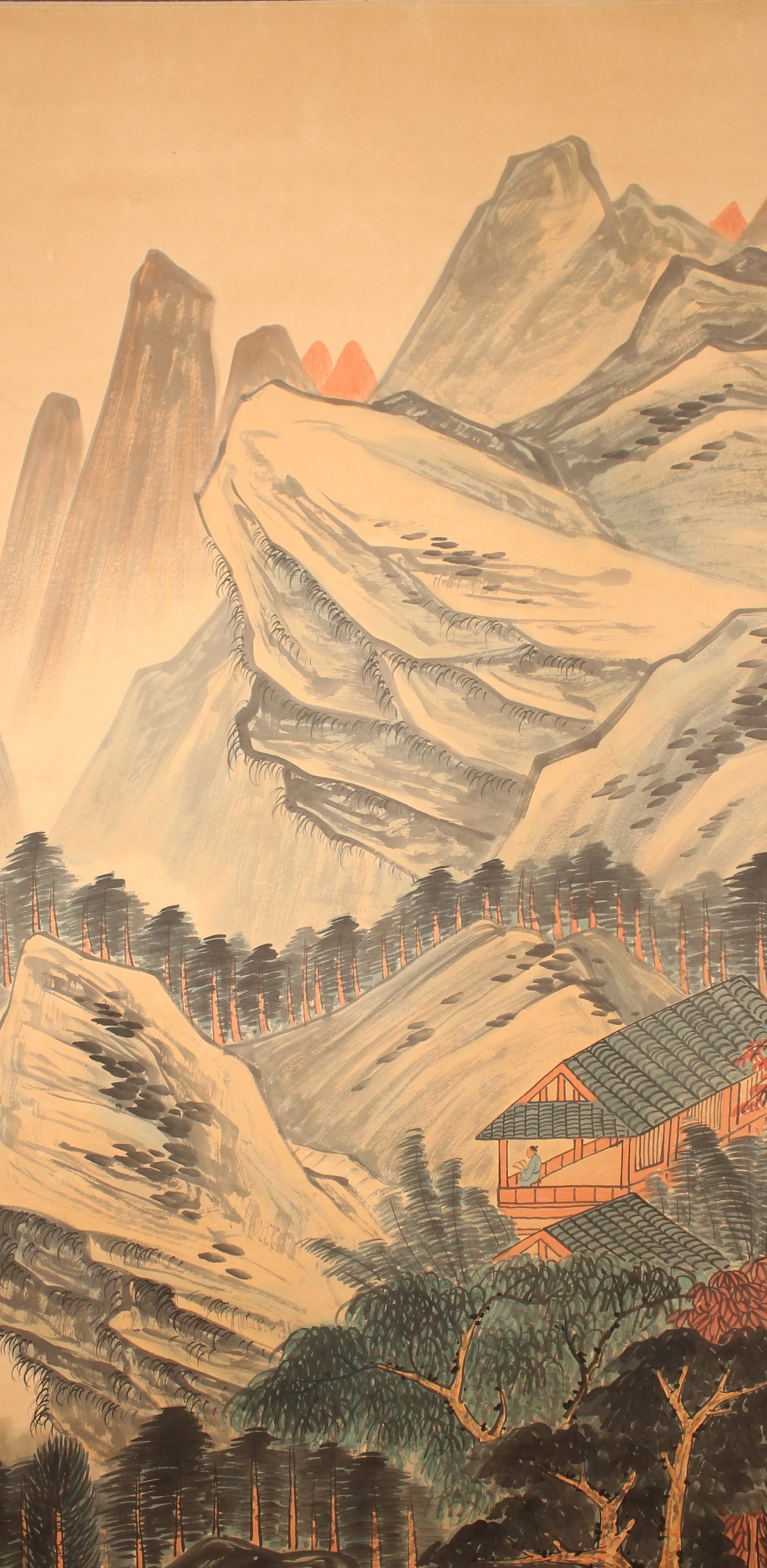 A Chinese Abstract-style Mountain-view Fortune Scroll: A Chinese Abstract-style Mountain-view Fortune Scroll . Length: 50(inch). Width: 25 (inch).