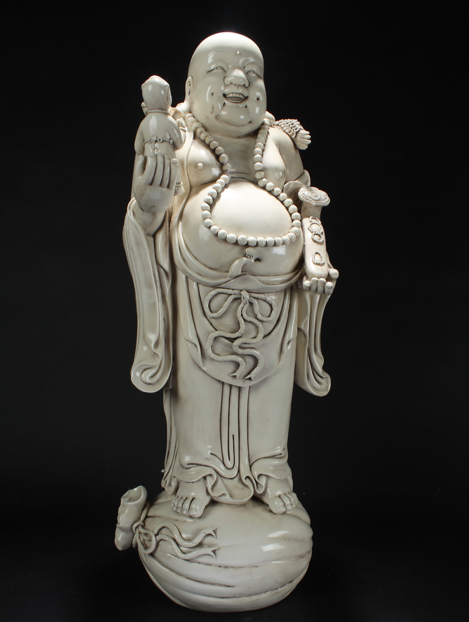 A Chinese Blanc De Happy-buddha Massive Display Statue: A Chinese Blanc De Happy-buddha Massive Display Statue . Height: 27 (inch). Width: 10(inch).