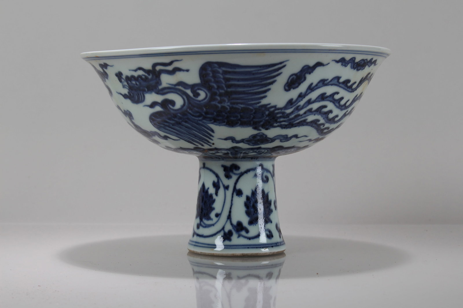 A Chinese Phoenix-fortune Blue and White Porcelain Cup: A Chinese Phoenix-fortune Blue and White Porcelain Cup. Height: 6.25 (inch). Opening Diameter: 9.25 (inch).