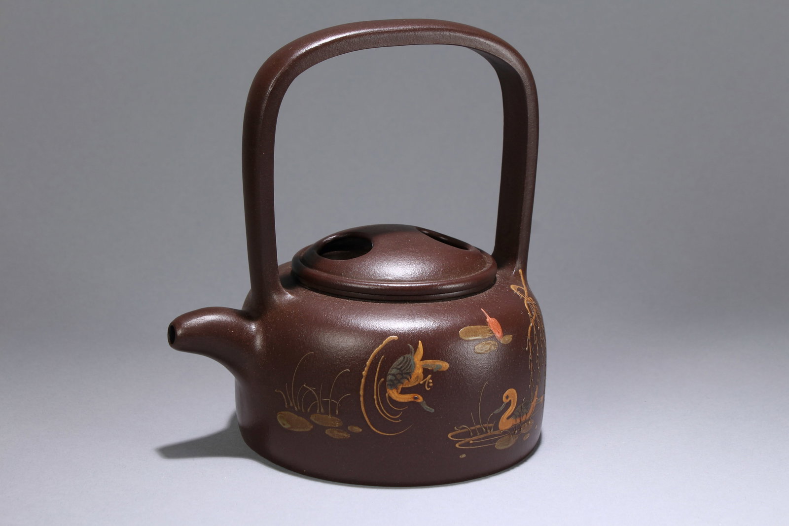 Chinese Zisha Teapot: Chinese Zisha Teapot. Height: 6.5 (inch). Length: 6 (inch).