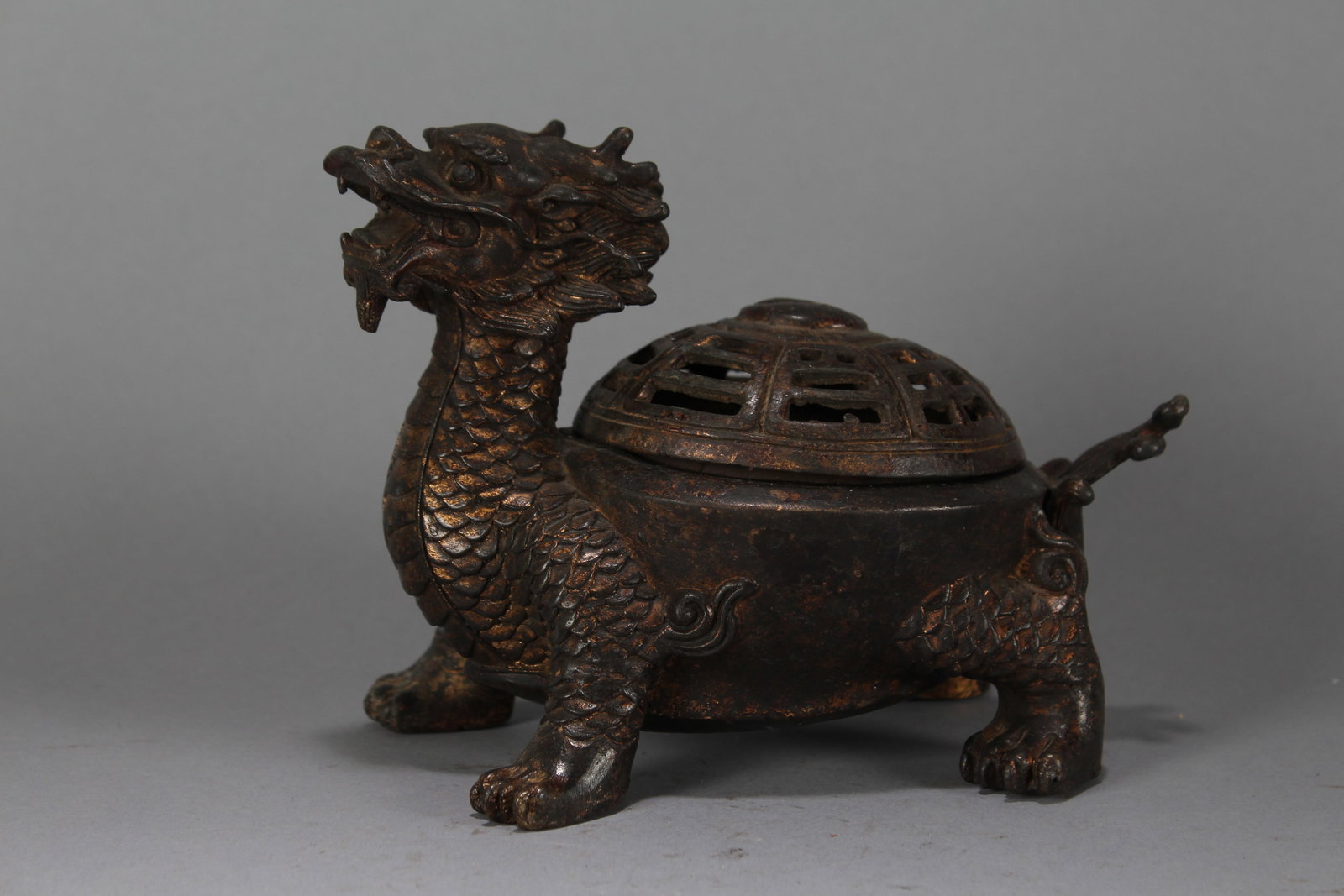A Chinese Lidded Myth-beast Fortune Statue: A Chinese Lidded Myth-beast Fortune Statue. Height : 5 (inch). Width : 7 (inch). Length : 4 (inch).