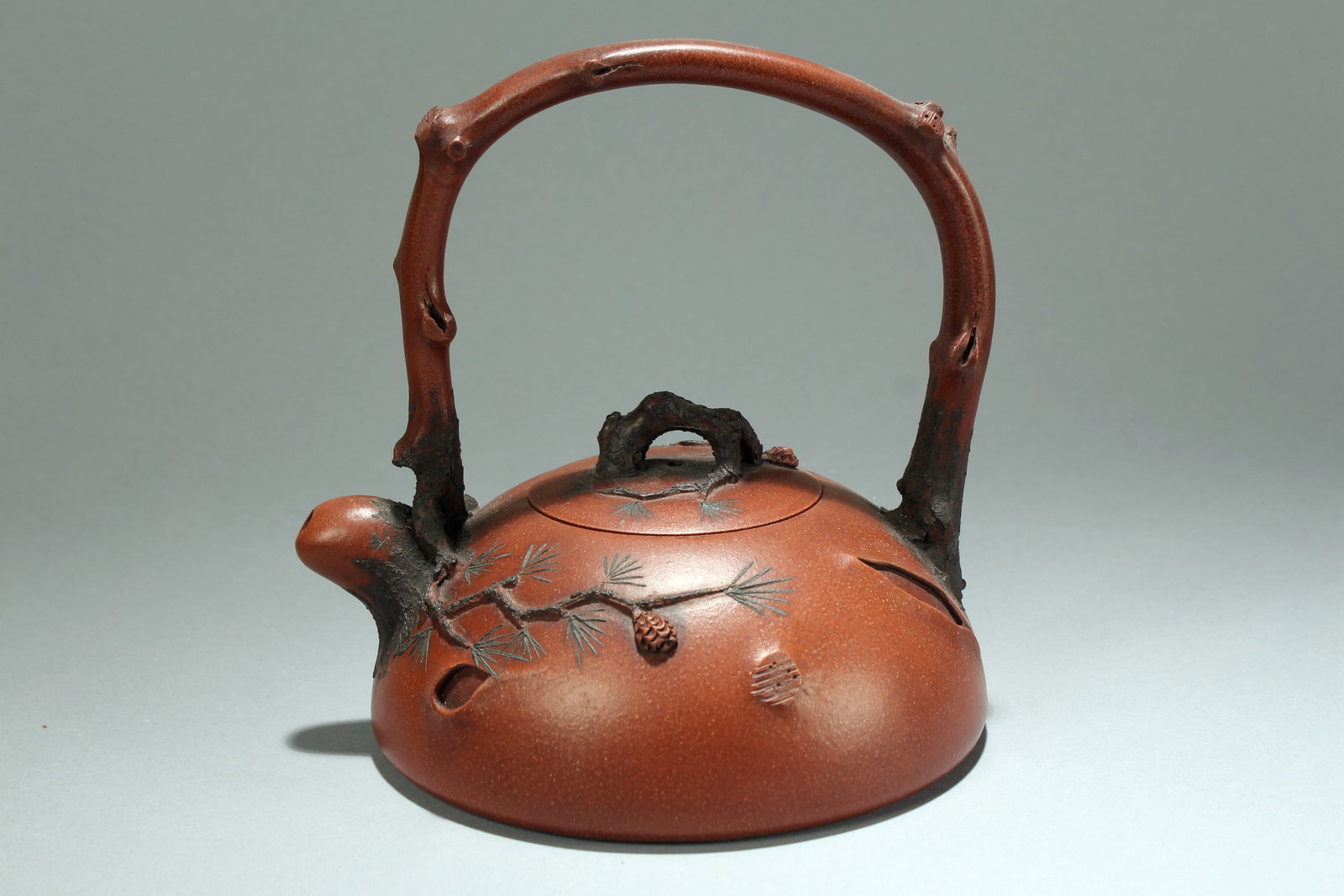 Chinese Zisha Teapot: Chinese Zisha Teapot. Height: 6 (inch). Length: 5.75 (inch).