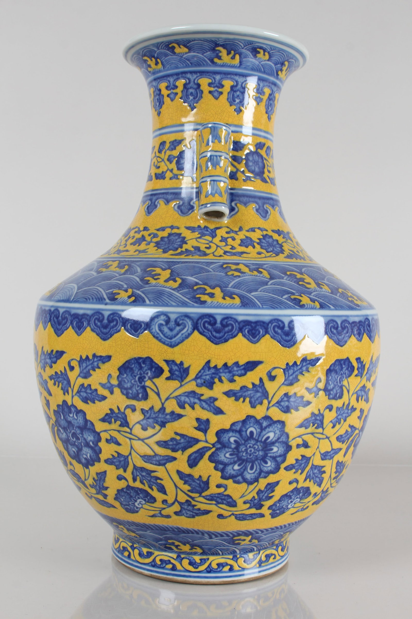 A Chinese Duo-handled Yellow-coding Porcelain Fortune Vase - 2