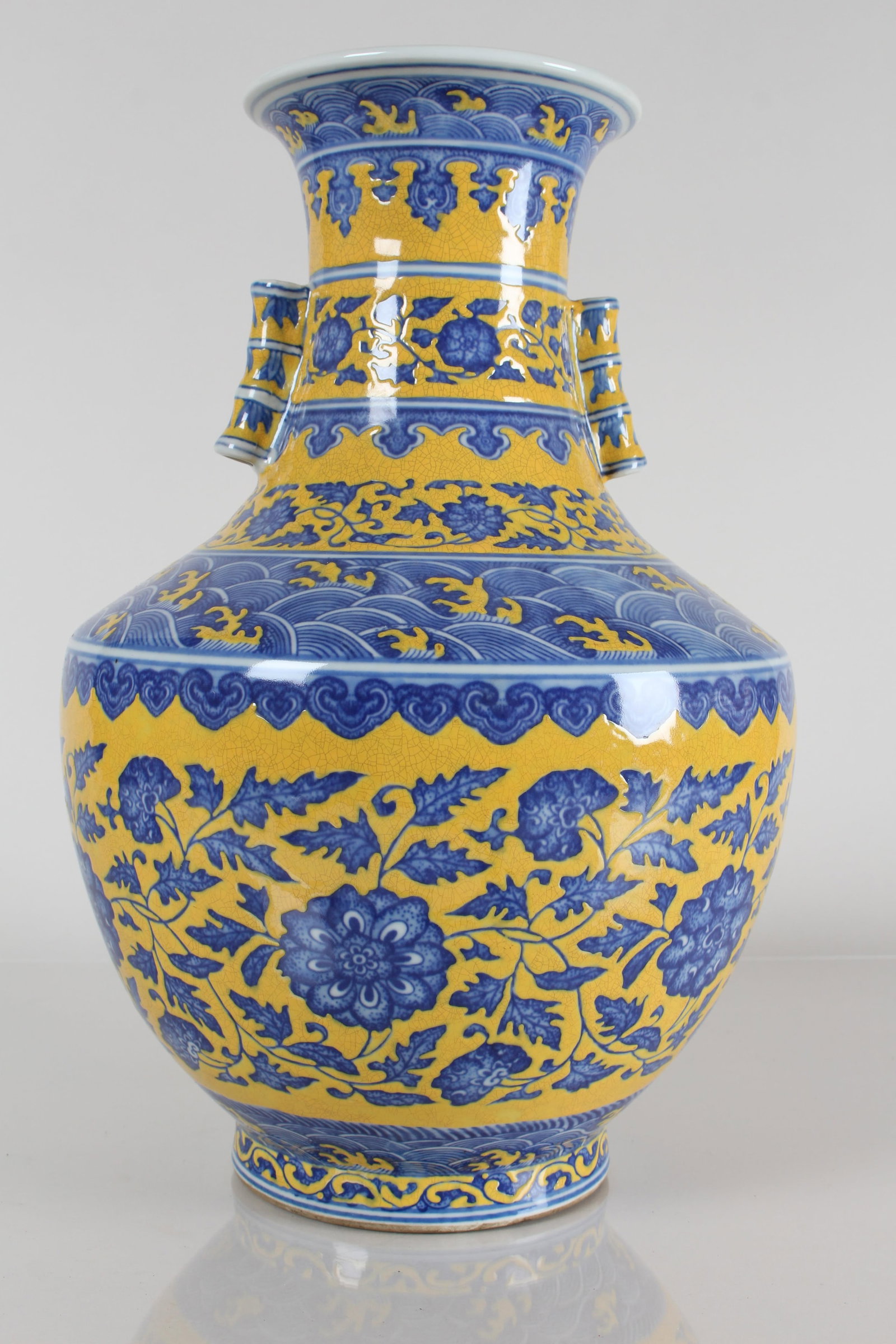 A Chinese Duo-handled Yellow-coding Porcelain Fortune Vase - 3