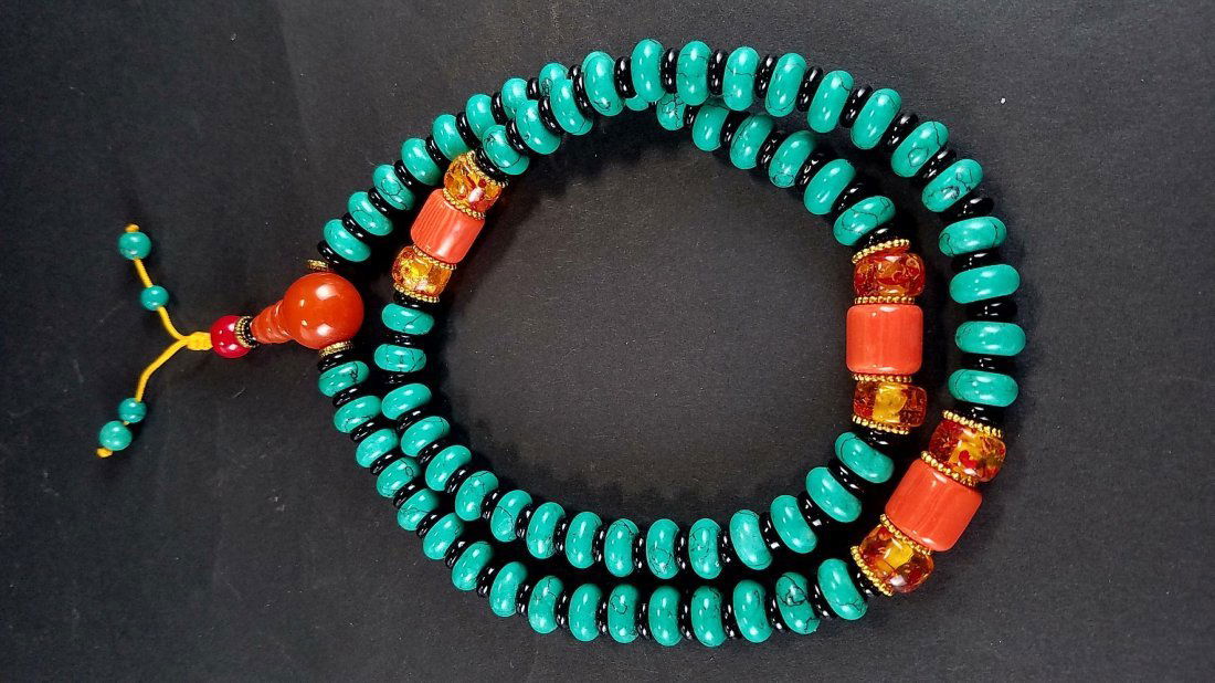 A 64-bead Flat-modified Turquoise Necklace (1 of 6)