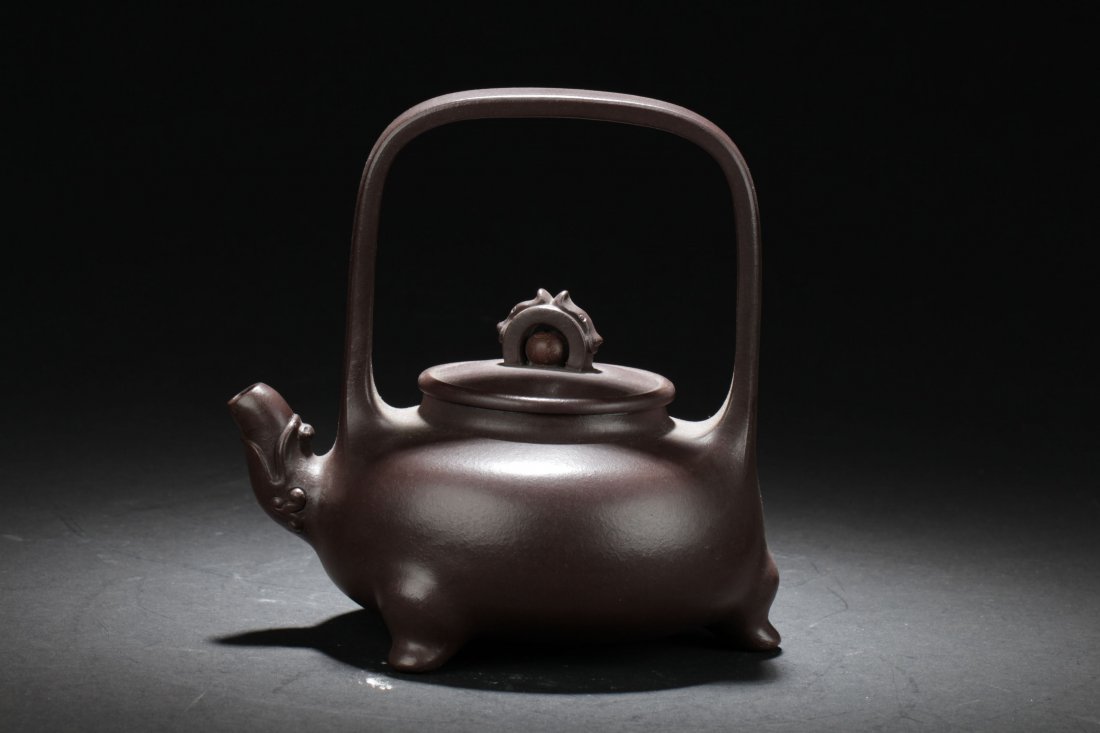 A Chinese Dark Brown Handled Teapot (1 of 8)