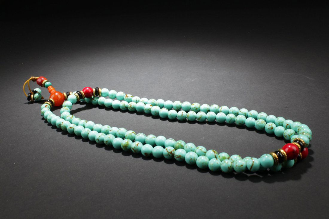 An Estate Chinese Turquoise Color Prayer Bead Necklace (1 of 6)