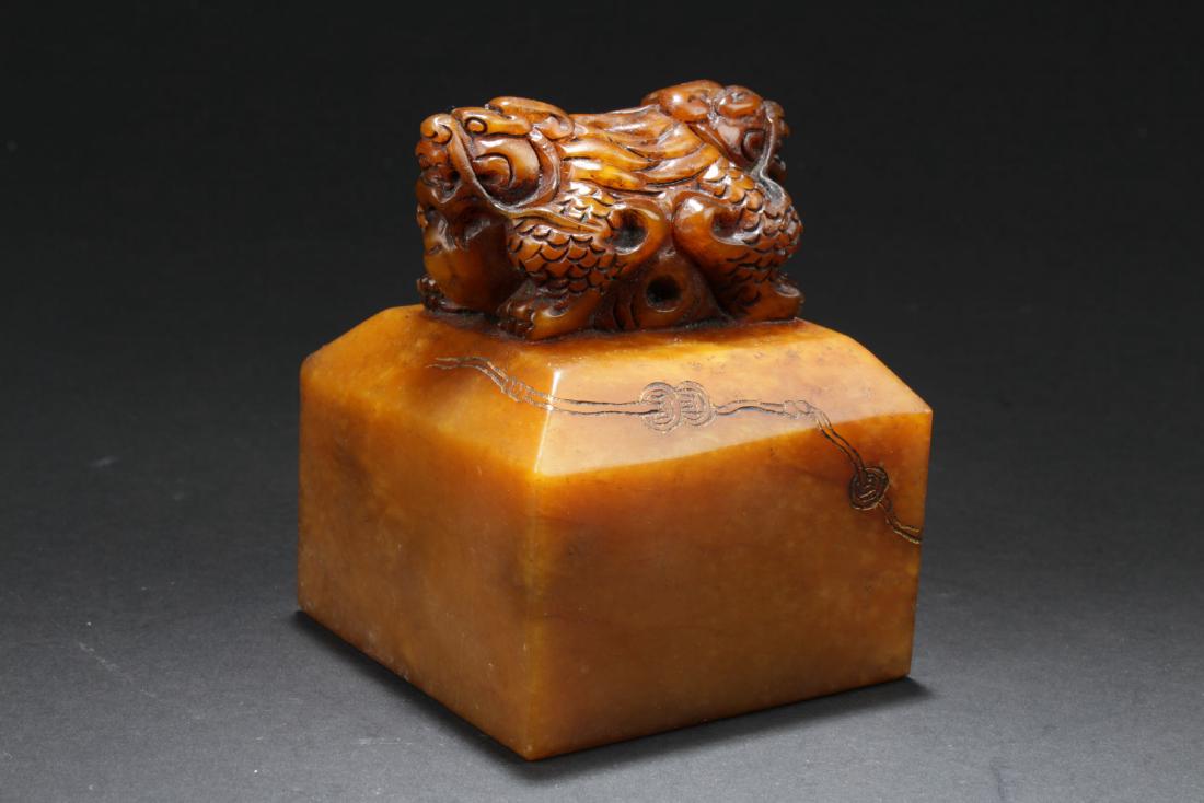 An Estate Duo Myth-beast Chinese Soapstone Seal (1 of 7)