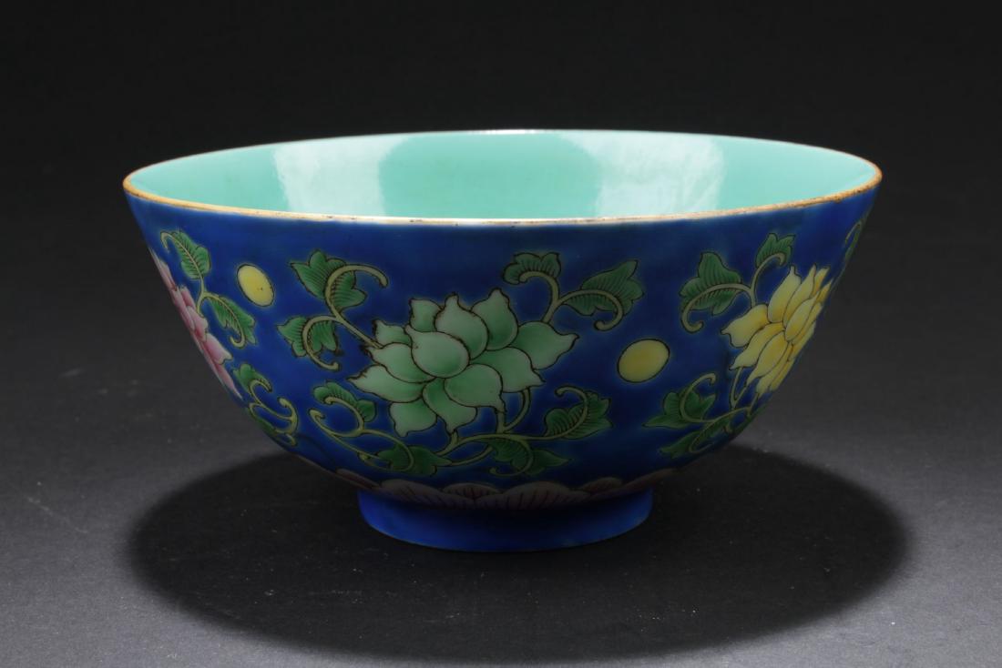 A Contrast-blue Chinese Plant-filled Porcelain Bowl (1 of 5)