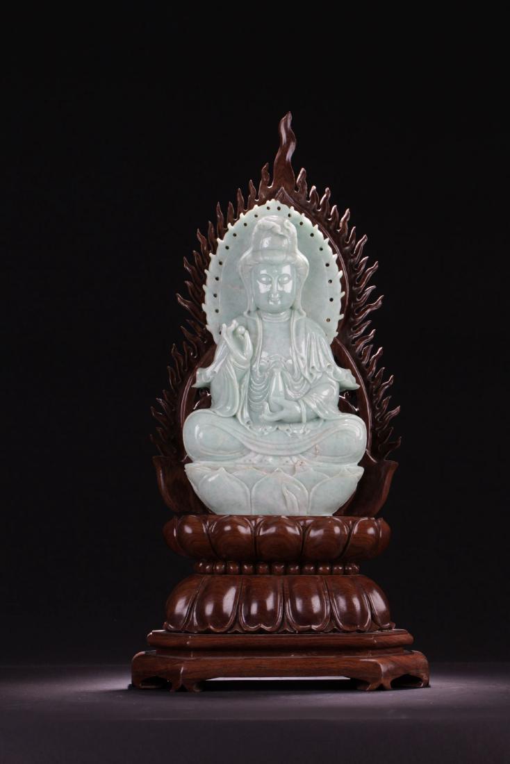 A Burma Jade Loctus-seated Guanyin Statue (1 of 9)