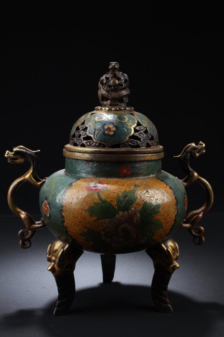 Chinese Cloisonne Tripod Censer with Lid Cover (1 of 5)