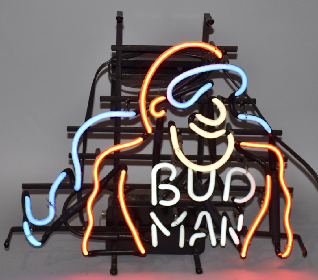 BUDWEISER BUD MAN NEON LIGHT: Nice original Budweiser Neon. Works. Excellent